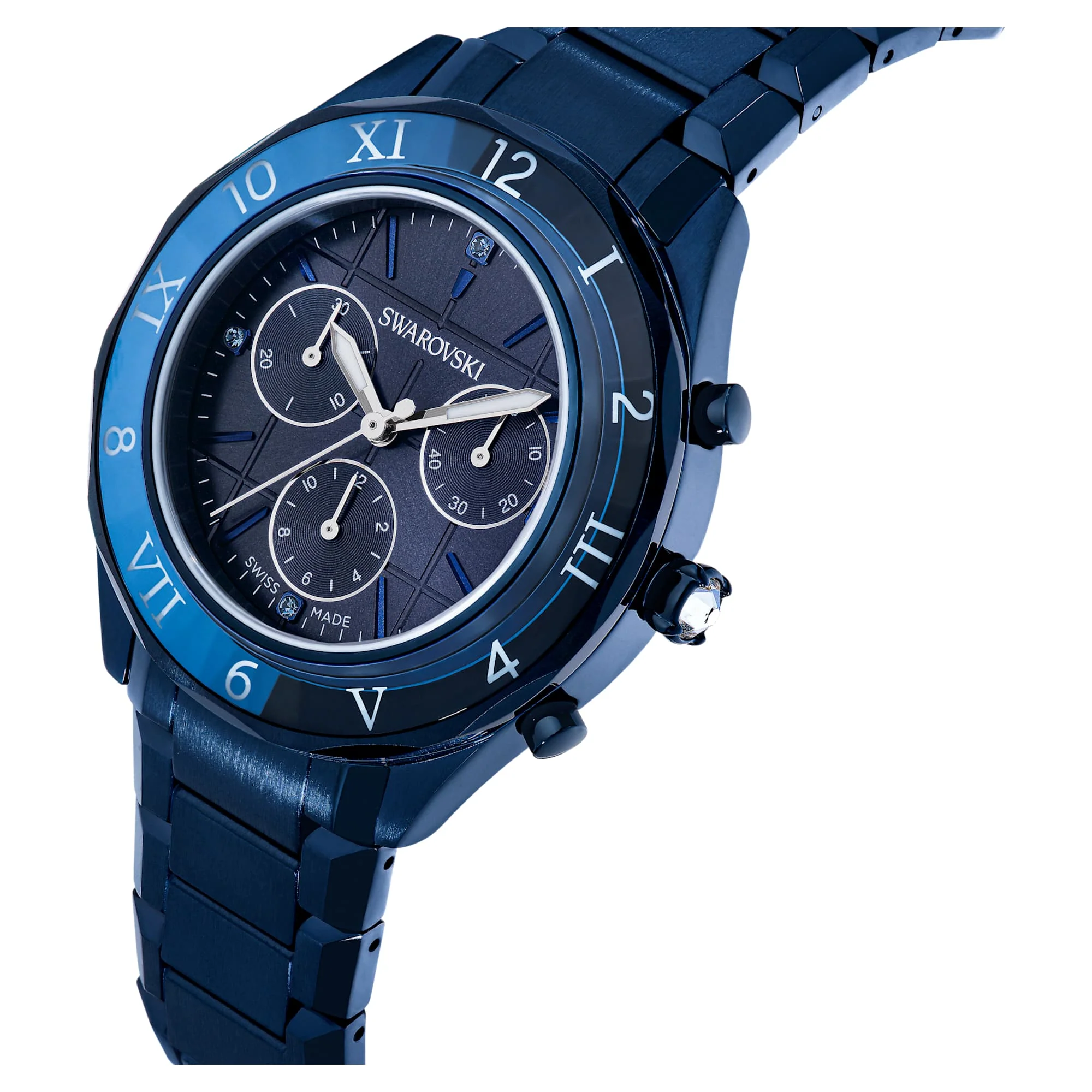 Dextera chrono watch 39mm, Swiss Made, Metal bracelet, Blue, Blue finish - Image 4