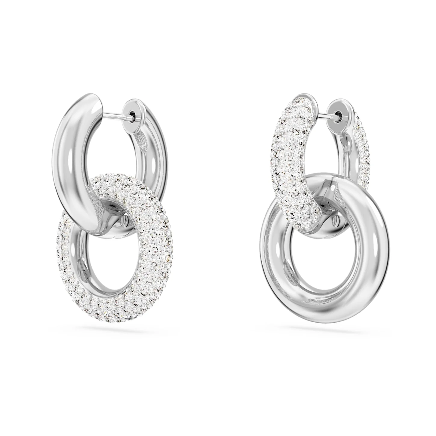 Dextera hoop earrings Interlocking loop, White, Rhodium plated - Image 3