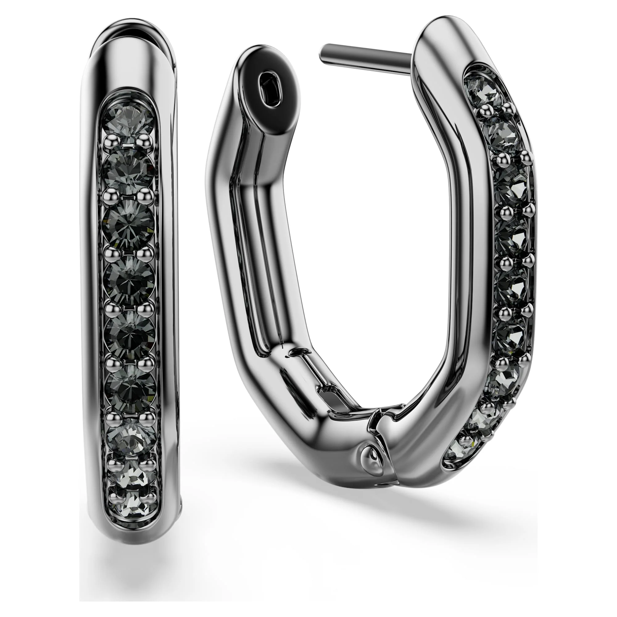 Dextera hoop earrings Octagon shape, Round cut, Black, Ruthenium plated - Image 3