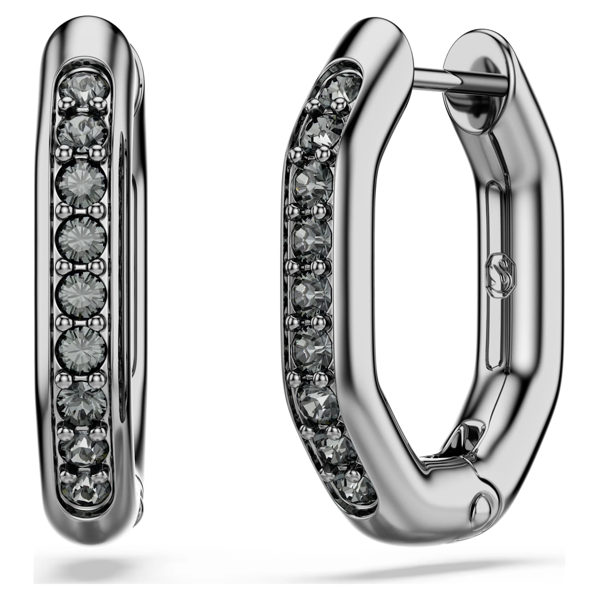 Dextera hoop earrings Octagon shape, Round cut, Black, Ruthenium plated - Image 4