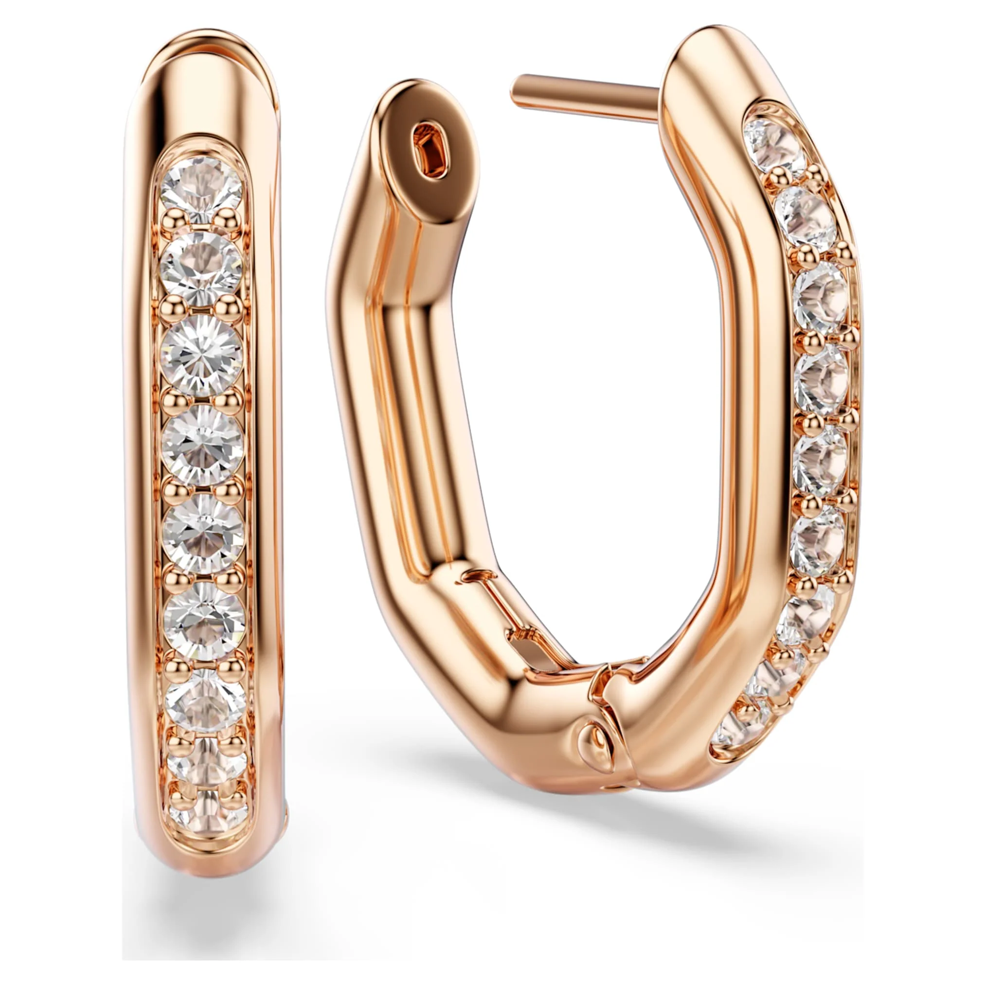 Dextera hoop earrings Octagon shape, Round cut, Small, White, Rose gold-tone plated - Image 3