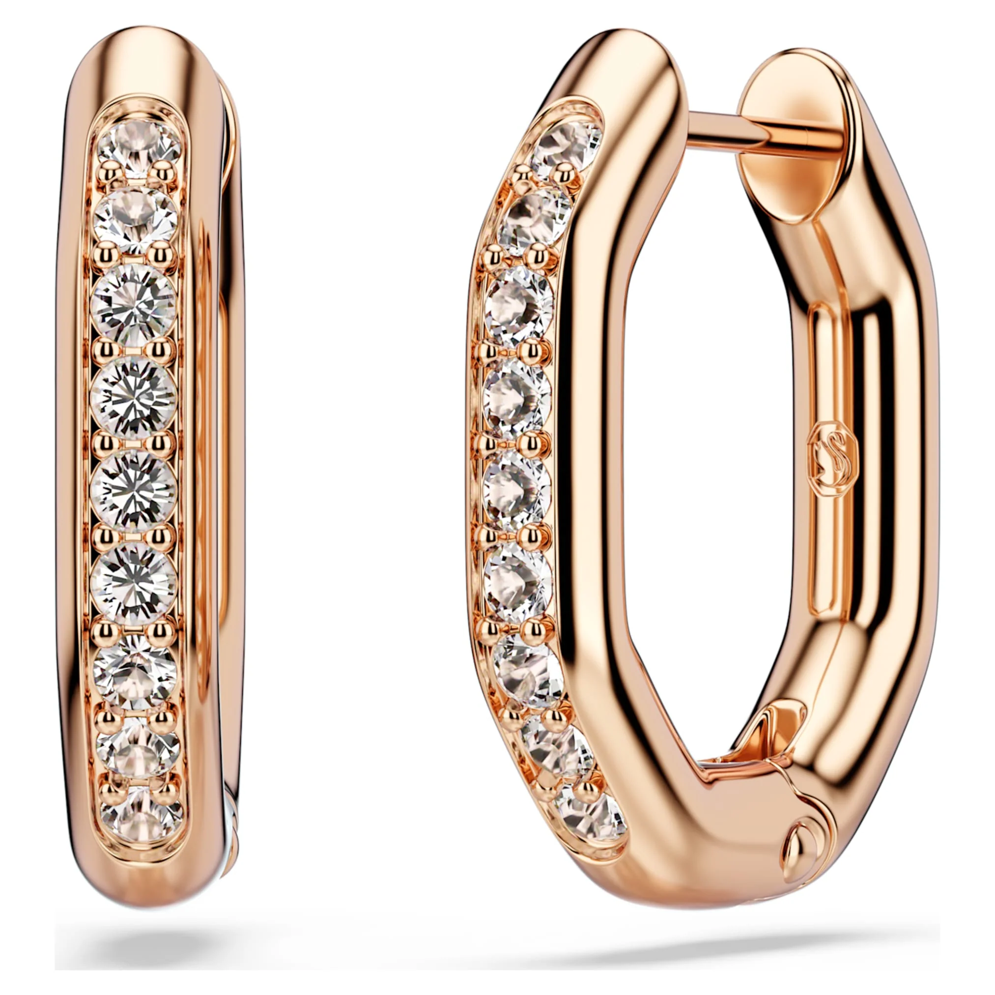 Dextera hoop earrings Octagon shape, Round cut, Small, White, Rose gold-tone plated - Image 4