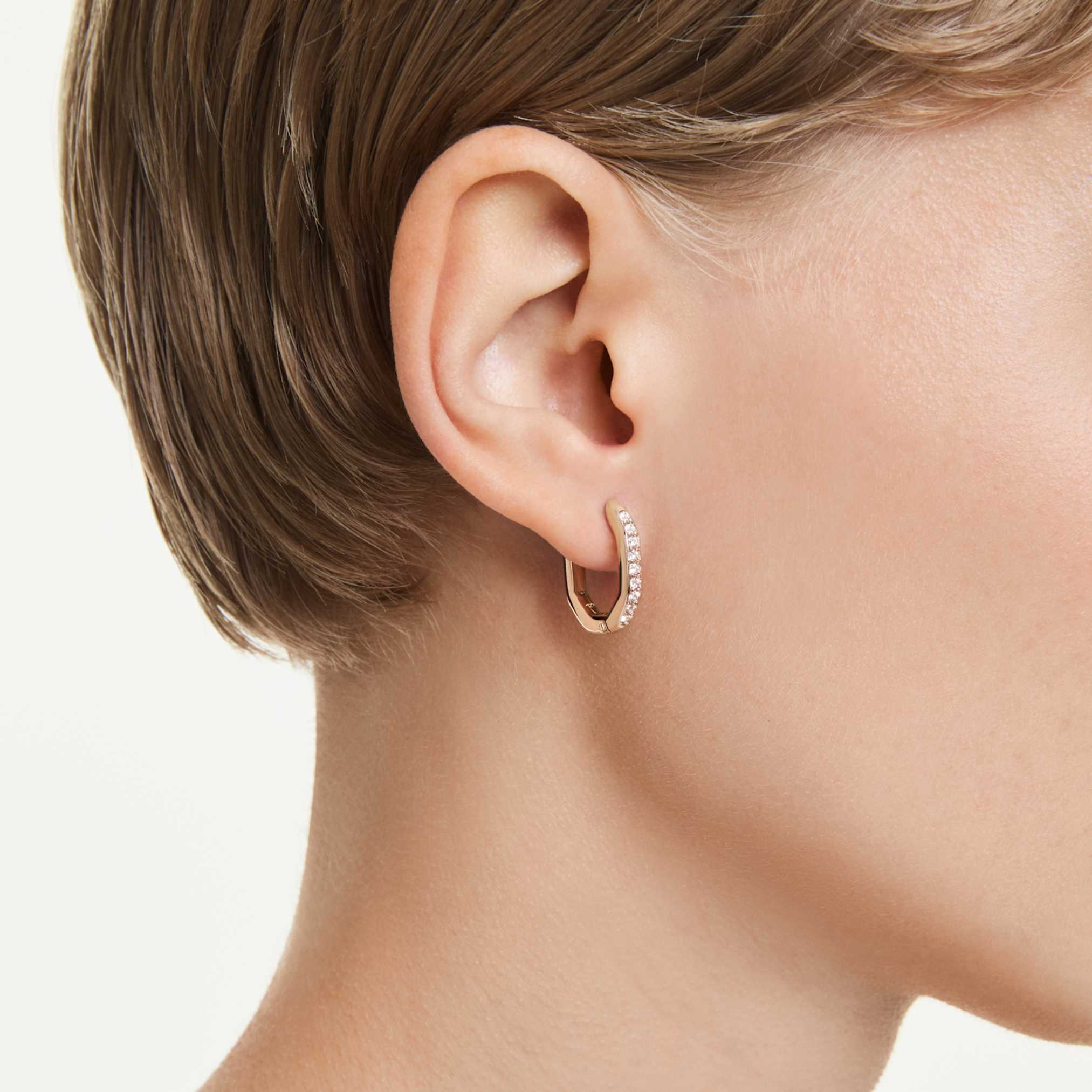 Dextera hoop earrings Octagon shape, Round cut, Small, White, Rose gold-tone plated - Image 5
