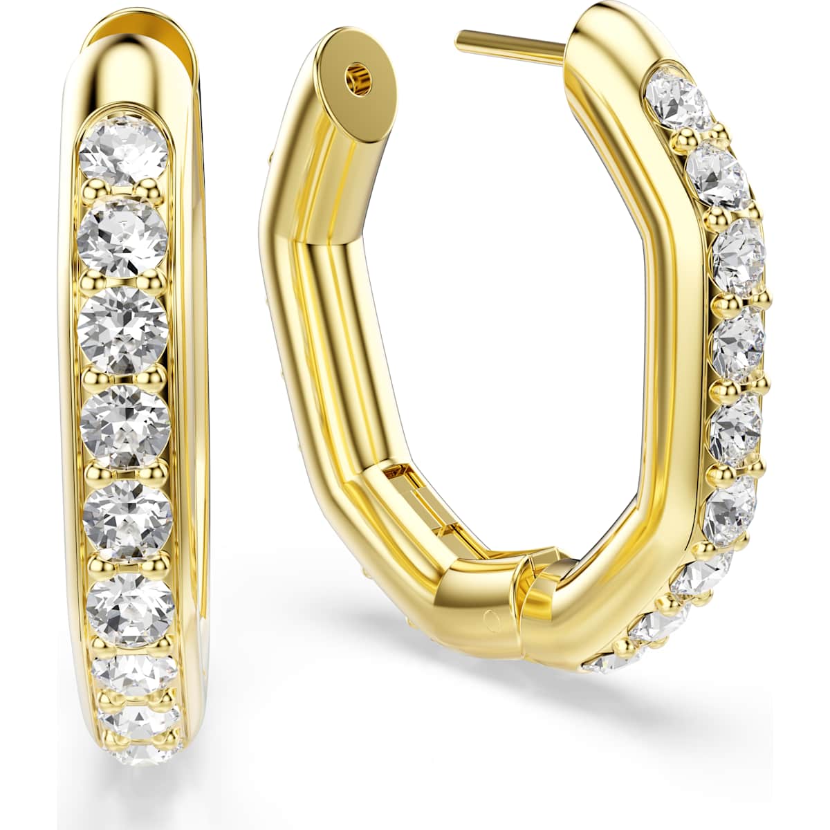 Dextera hoop earrings, Octagon shape, Round cut, White, Gold-tone plated - Image 3