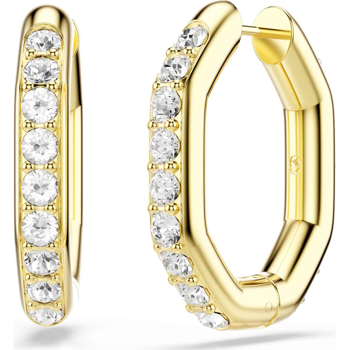 Dextera hoop earrings, Octagon shape, Round cut, White, Gold-tone plated - Image 4