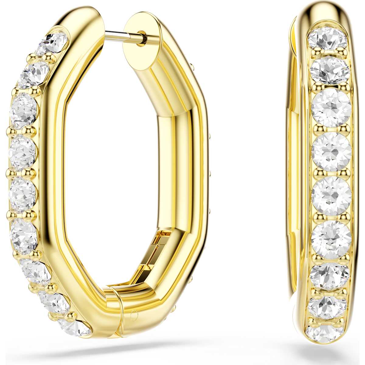 Dextera hoop earrings, Octagon shape, Round cut, White, Gold-tone plated - Image 5