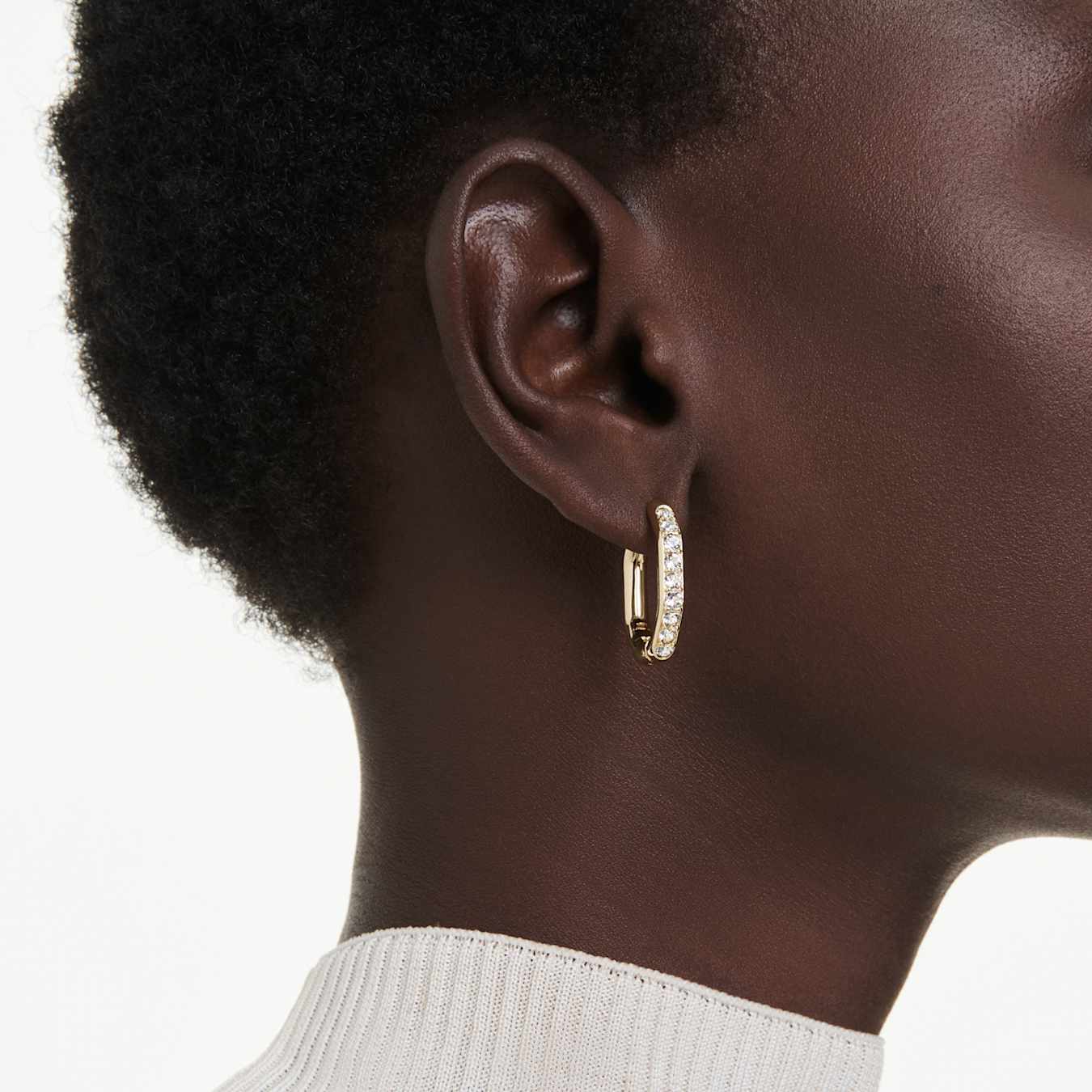 Dextera hoop earrings, Octagon shape, Round cut, White, Gold-tone plated - Image 6