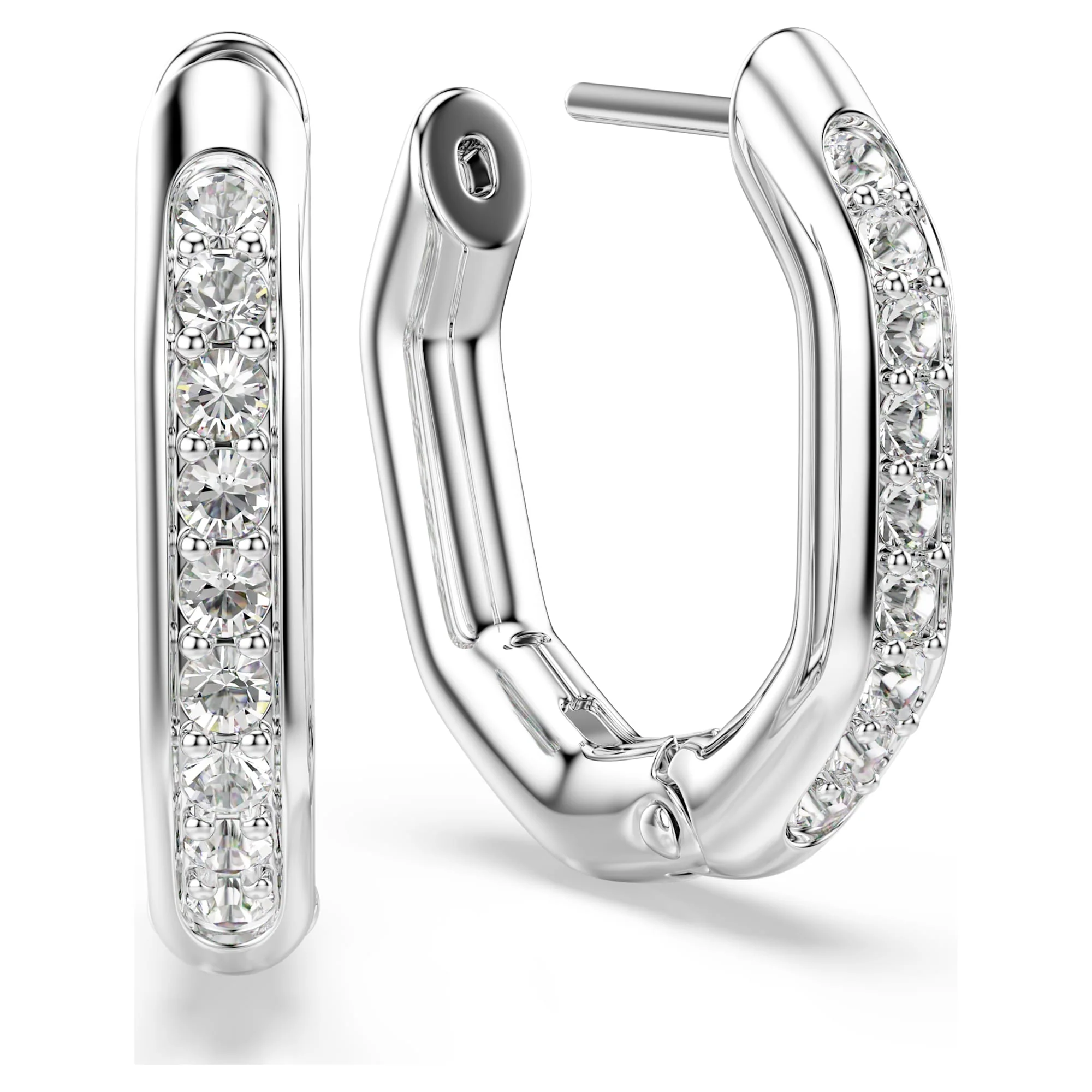 Dextera hoop earrings Octagon shape, Round cut, White, Rhodium plated - Image 3