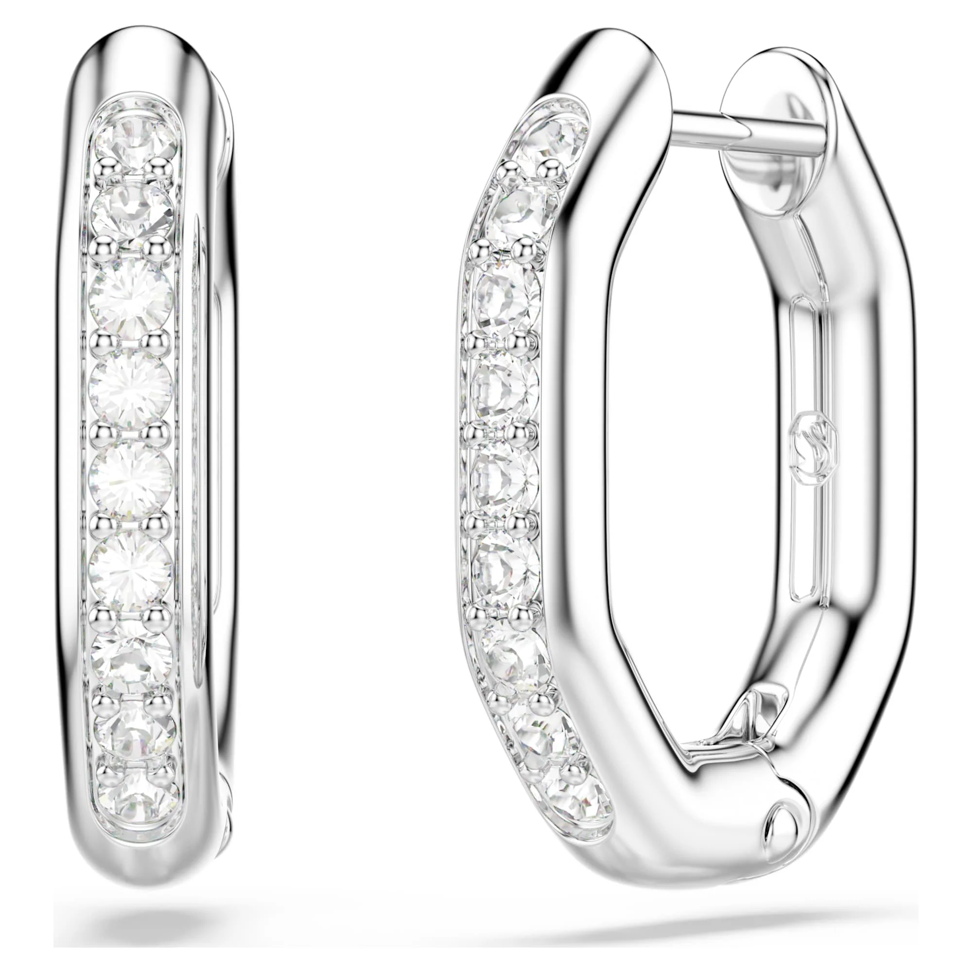 Dextera hoop earrings Octagon shape, Round cut, White, Rhodium plated - Image 4