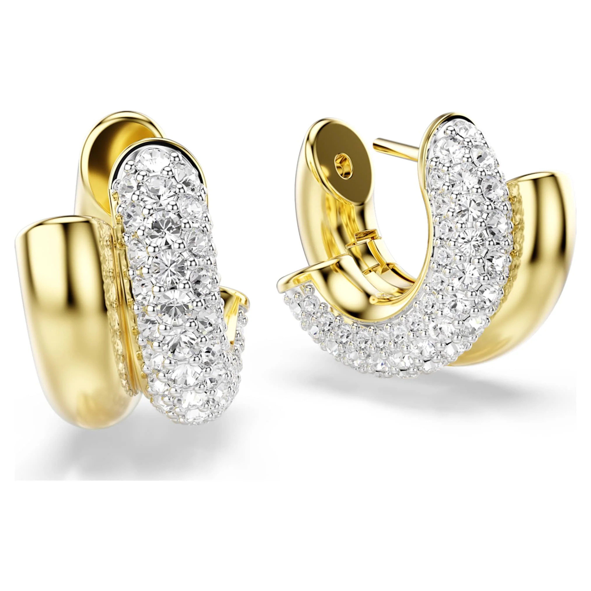 Dextera hoop earrings Round cut, Mini, White, Gold-tone plated - Image 3