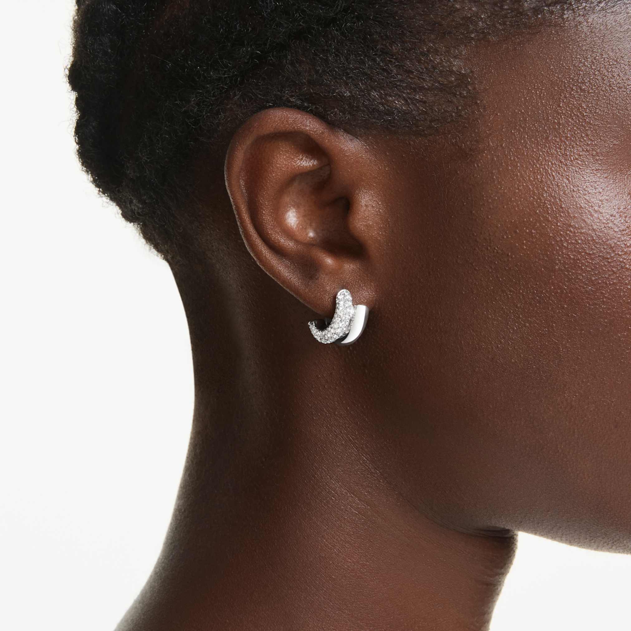 Dextera hoop earrings Round cut, Mini, White, Rhodium plated - Image 5