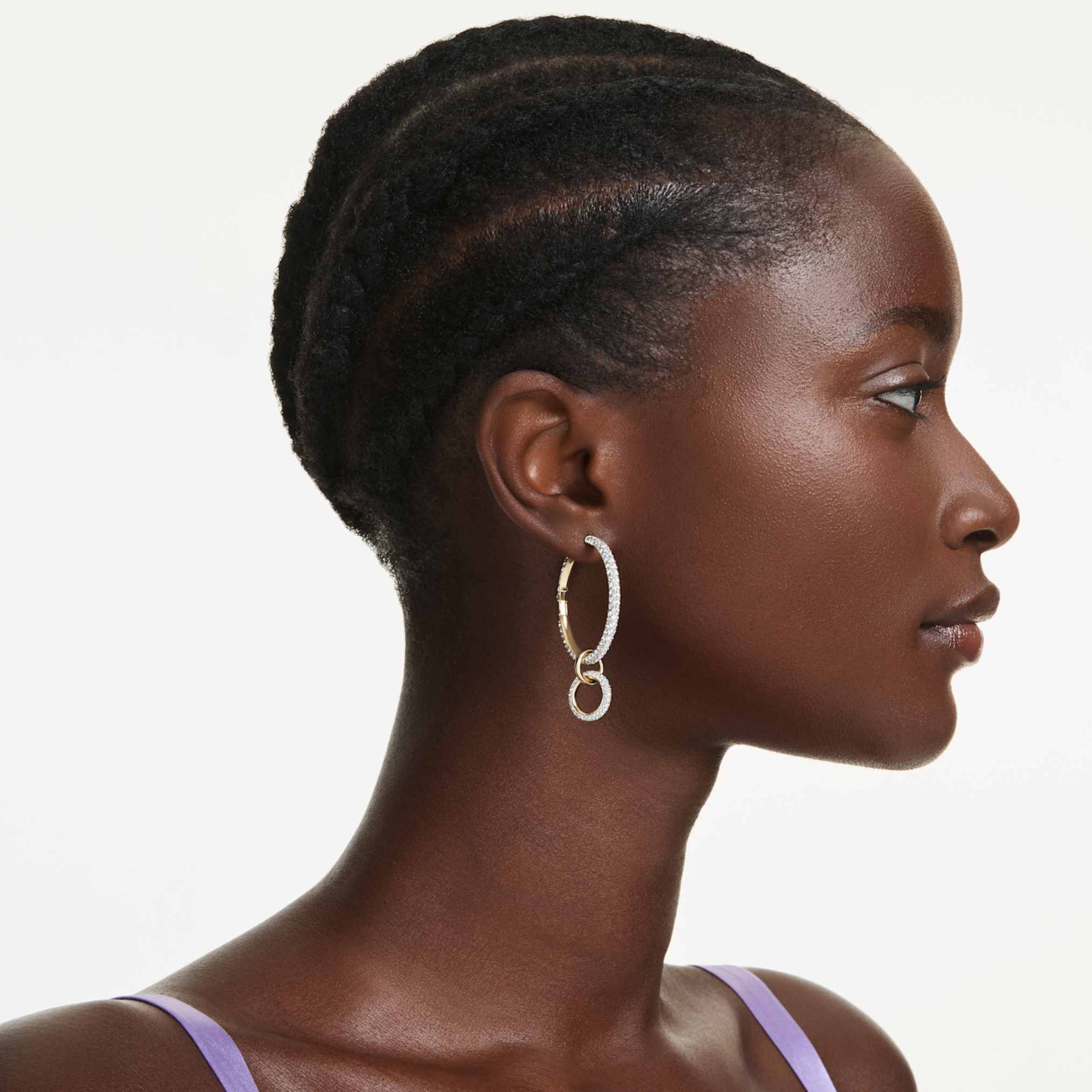 Dextera hoop earrings Round cut, White, Gold-tone plated - Image 5