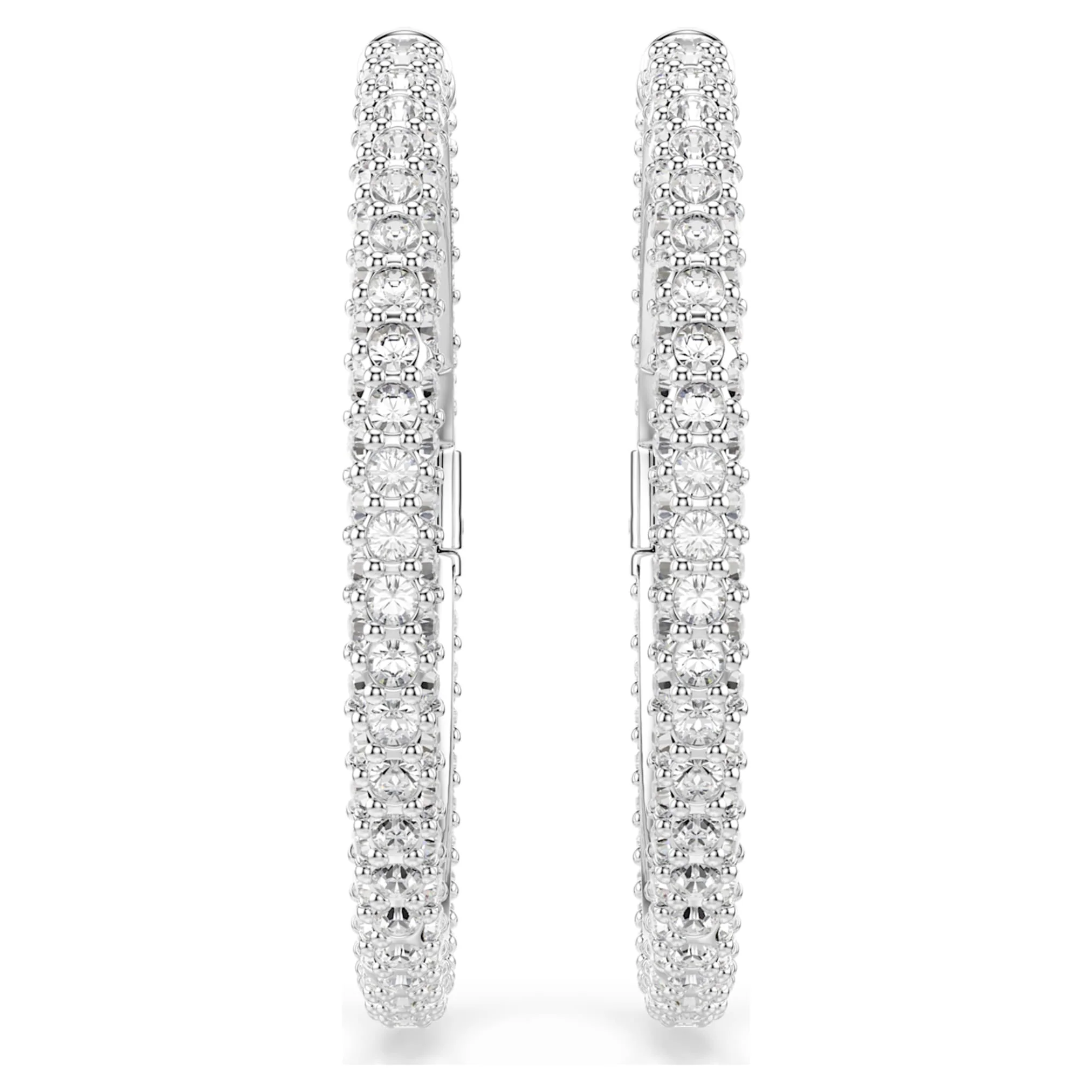 Dextera hoop earrings Round cut, White, Rhodium plated - Image 2