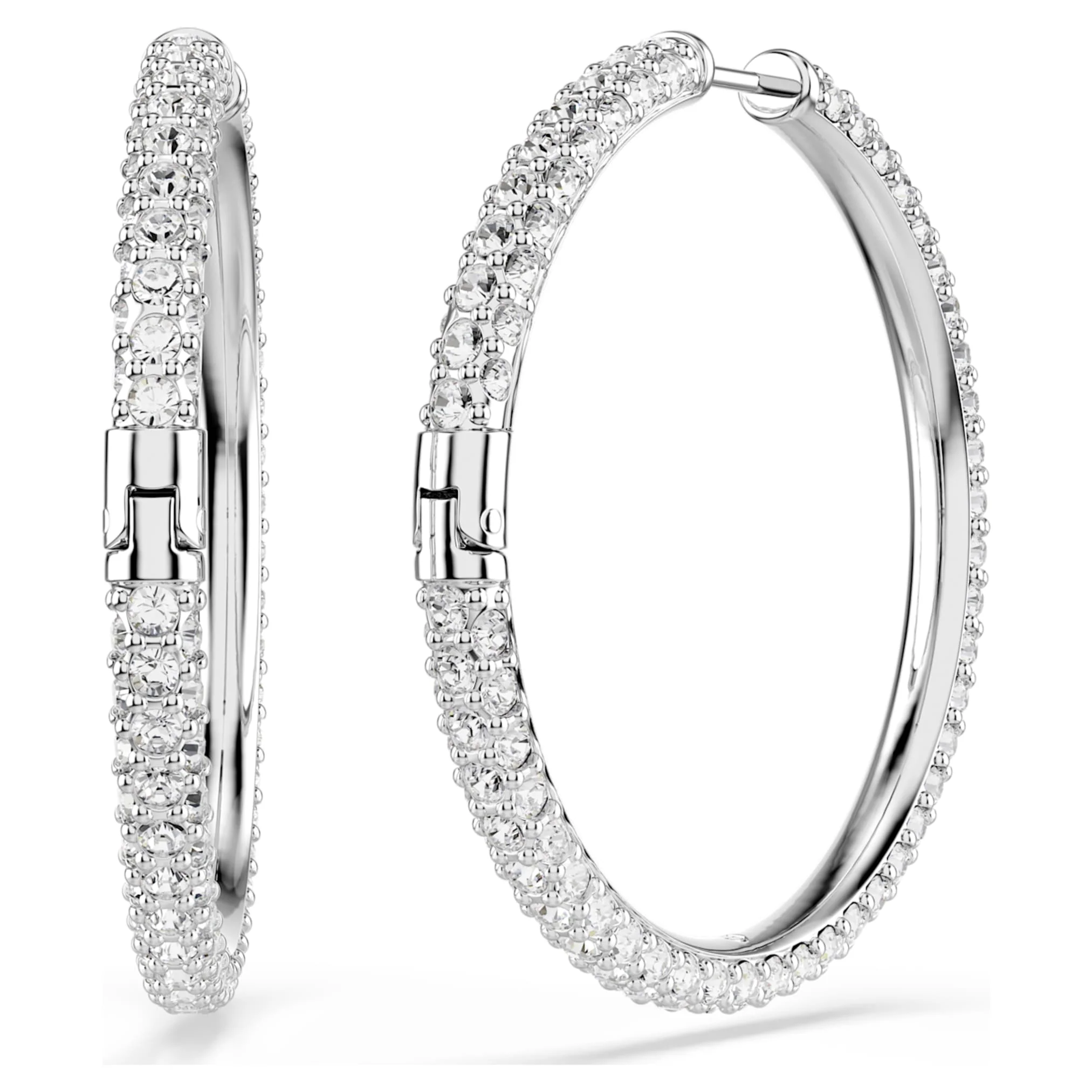 Dextera hoop earrings Round cut, White, Rhodium plated - Image 4