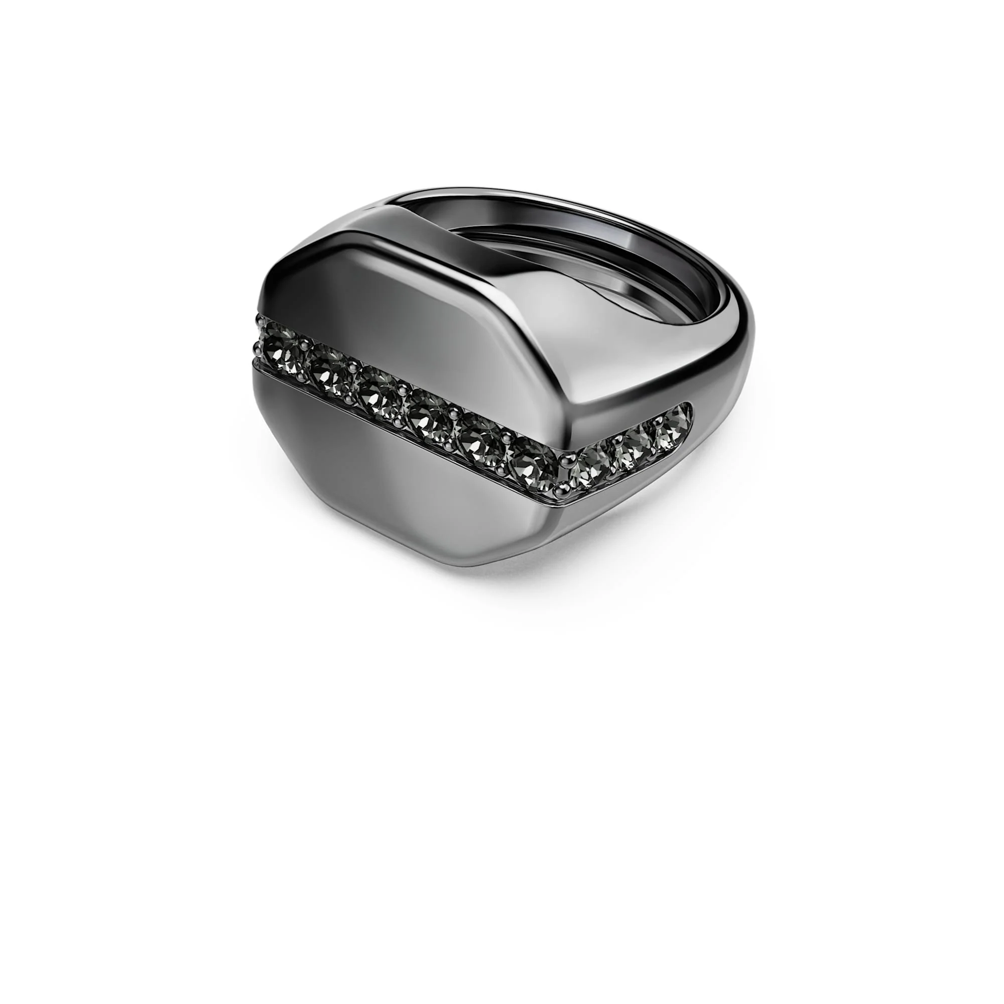 Dextera Octagon ring Octagon shape, Round cut, Black, Ruthenium plated
