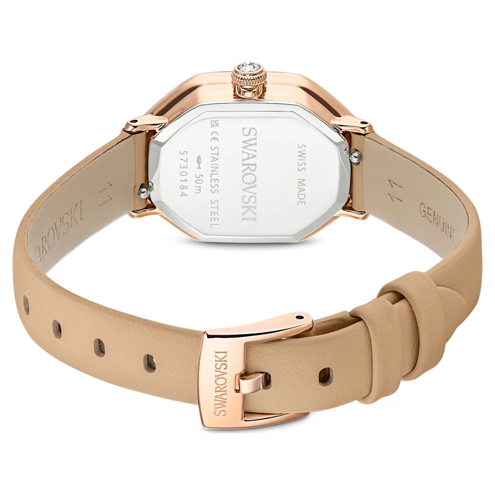 Dextera octagon watch Swiss Made, Leather strap, Brown, Rose gold-tone finish - Image 3