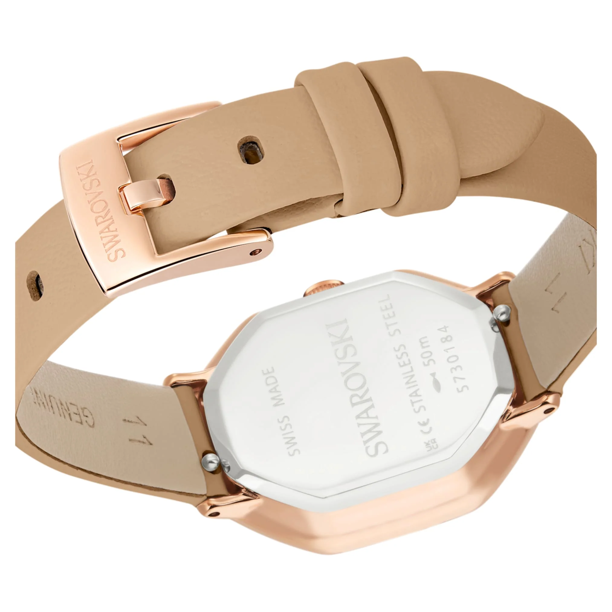 Dextera octagon watch Swiss Made, Leather strap, Brown, Rose gold-tone finish - Image 7