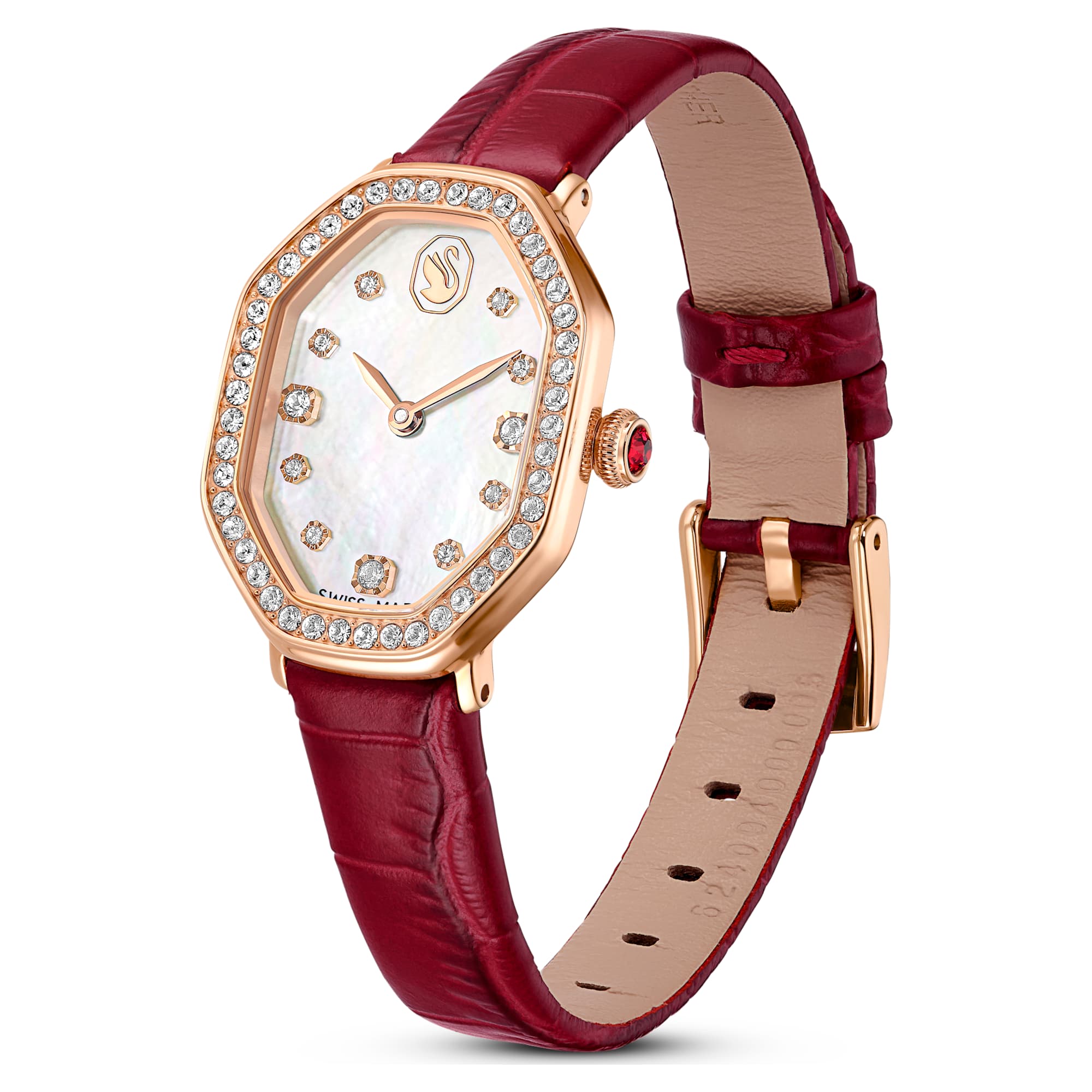 Dextera octagon watch Swiss Made, Leather strap, Red, Rose gold-tone finish - Image 2