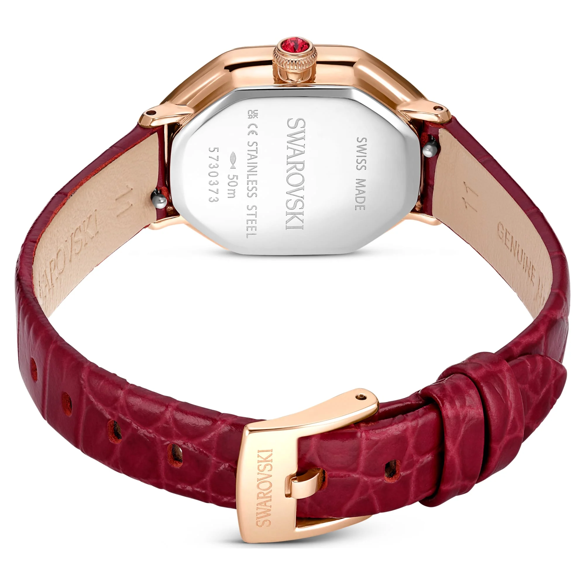 Dextera octagon watch Swiss Made, Leather strap, Red, Rose gold-tone finish - Image 3