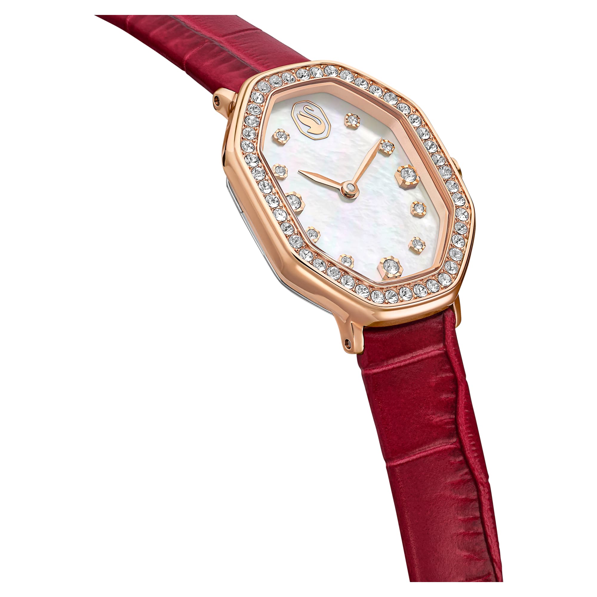 Dextera octagon watch Swiss Made, Leather strap, Red, Rose gold-tone finish - Image 5