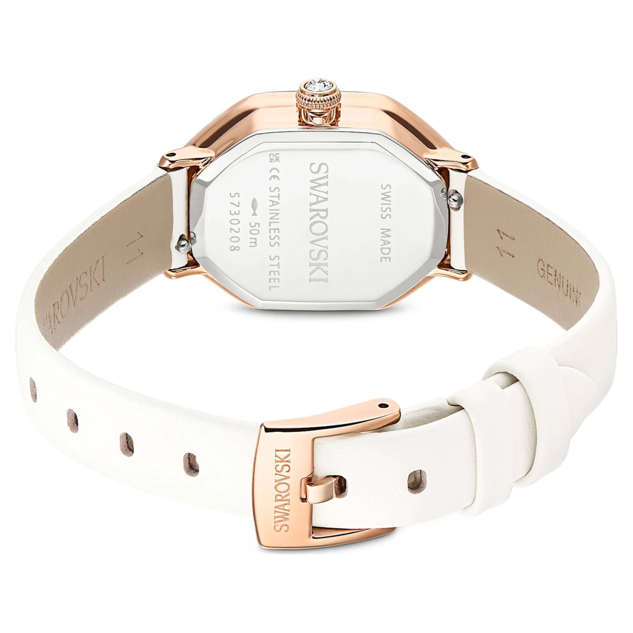 Dextera octagon watch Swiss Made, Leather strap, White, Rose gold-tone finish - Image 3