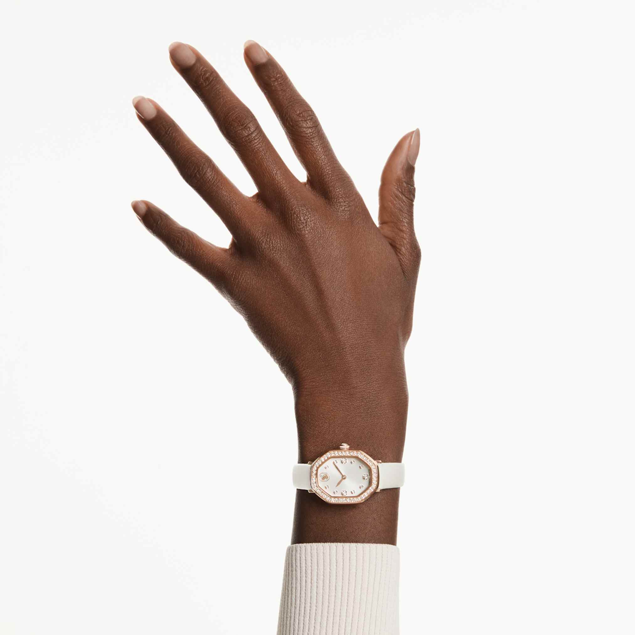 Dextera octagon watch Swiss Made, Leather strap, White, Rose gold-tone finish - Image 8
