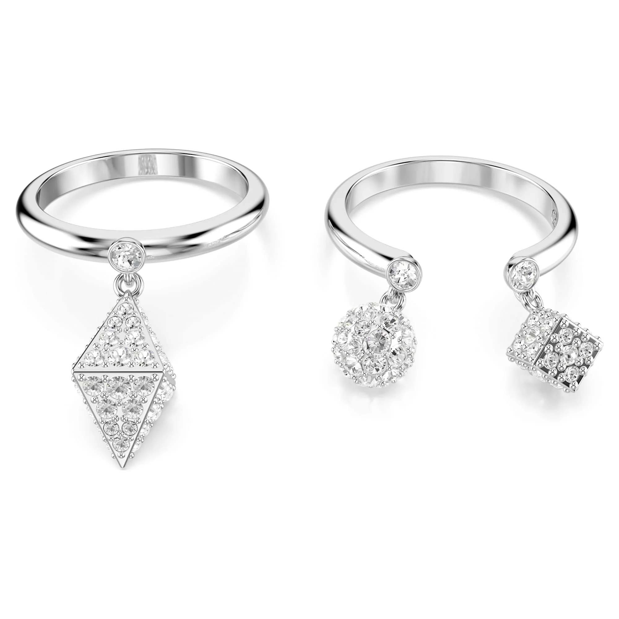 Dextera ring Set (2), Sphere and cube, White, Rhodium plated - Image 4