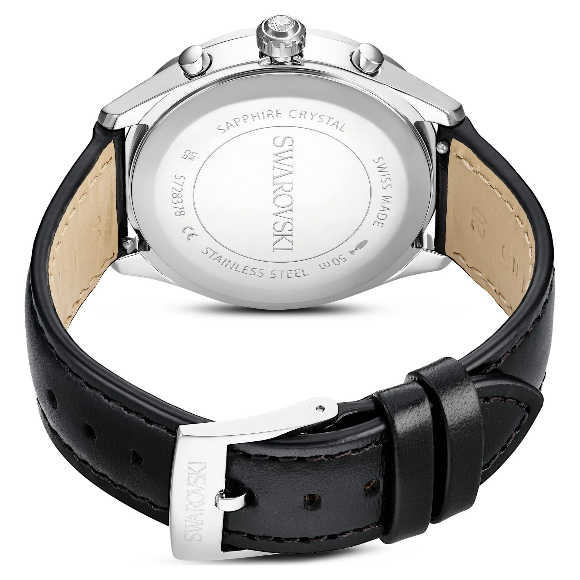 Dextera tachymetre watch Swiss Made, Leather strap, Silver tone, Stainless steel - Image 3