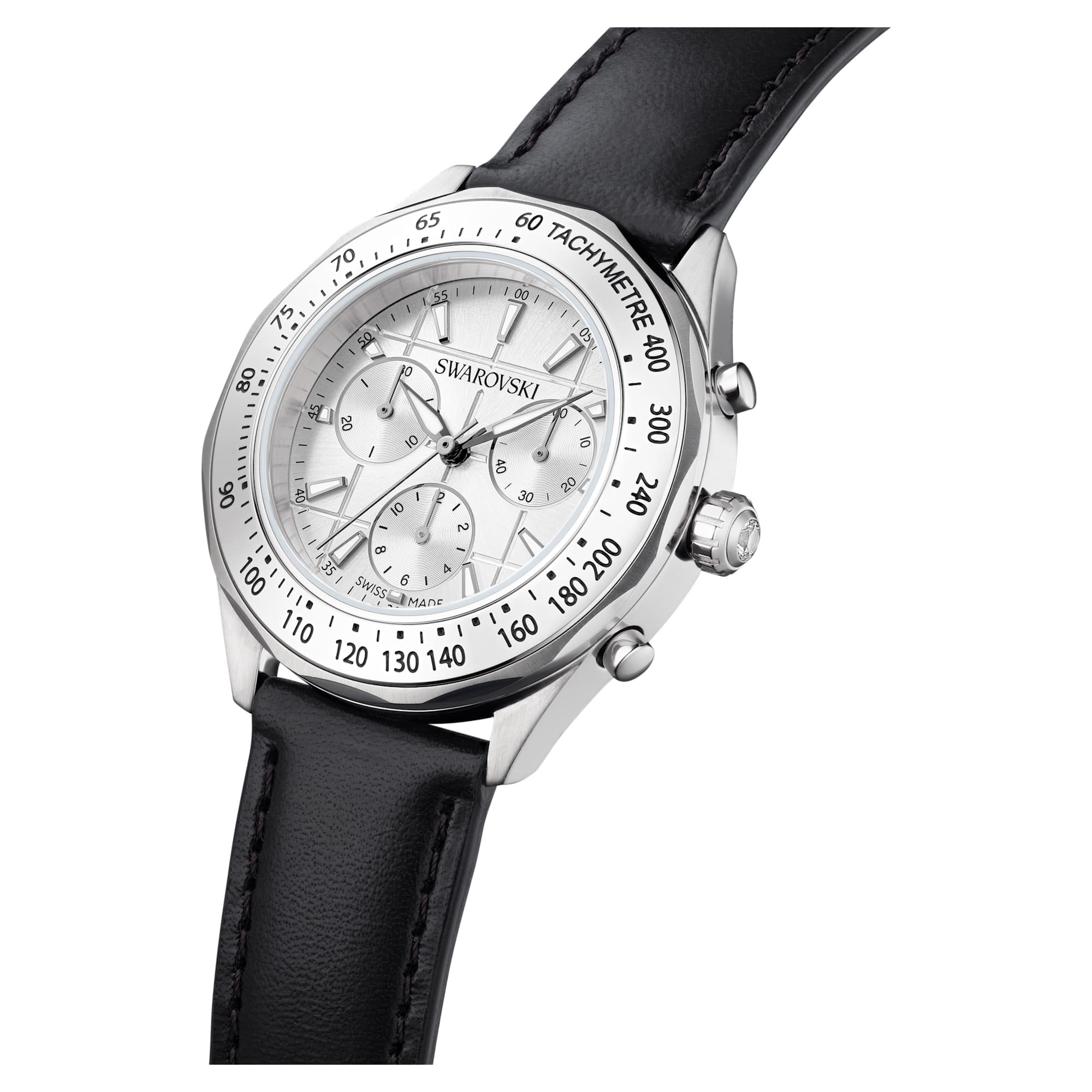 Dextera tachymetre watch Swiss Made, Leather strap, Silver tone, Stainless steel - Image 4