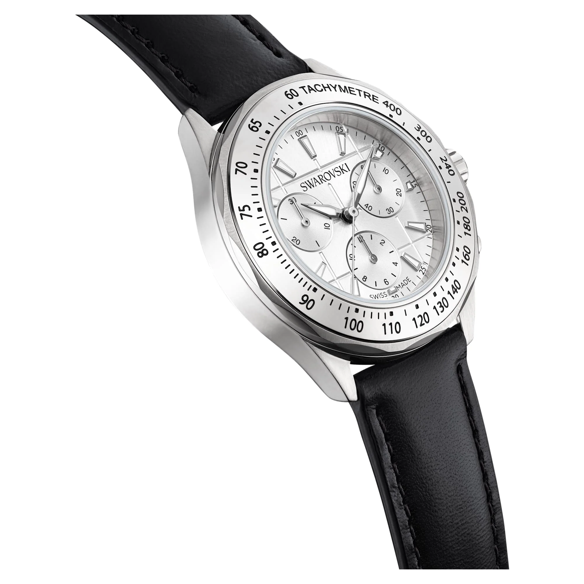 Dextera tachymetre watch Swiss Made, Leather strap, Silver tone, Stainless steel - Image 6