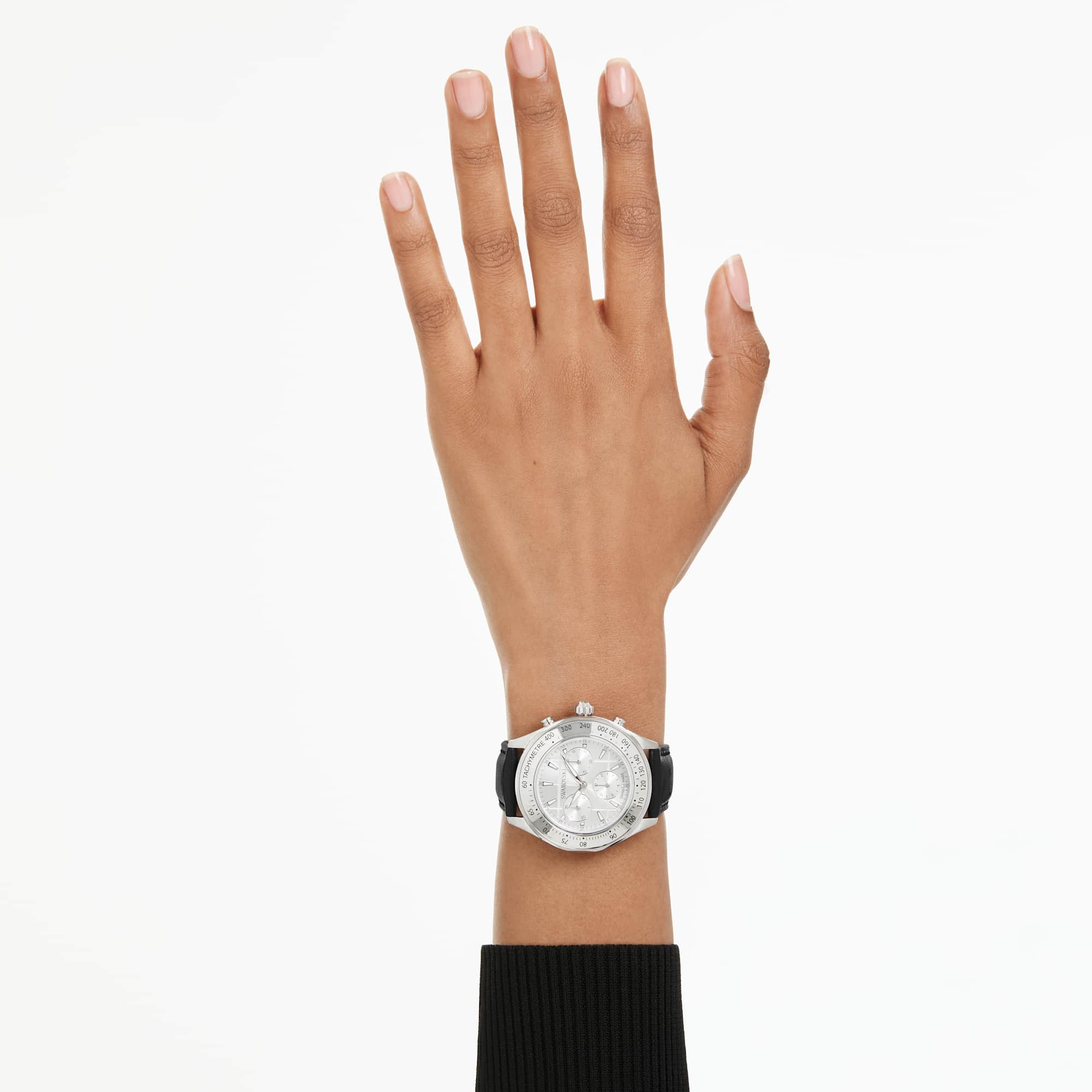 Dextera tachymetre watch Swiss Made, Leather strap, Silver tone, Stainless steel - Image 9
