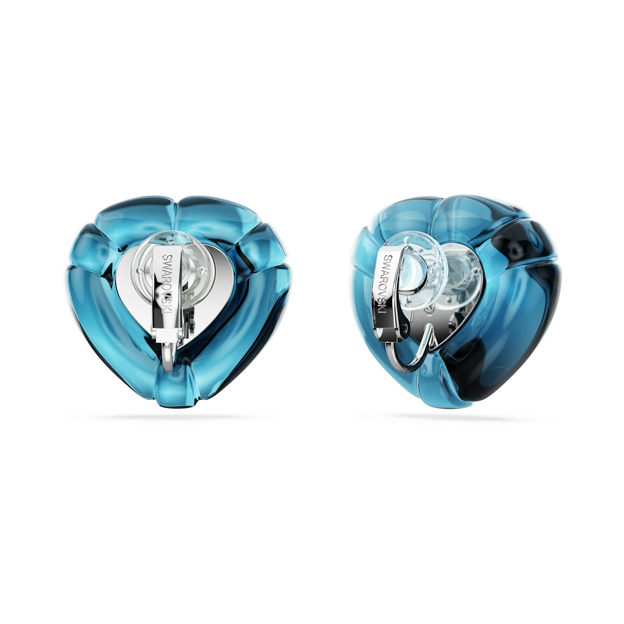Dulcis clip earrings Heart cut, Pavé, Heart, Blue, Rhodium plated - Image 4