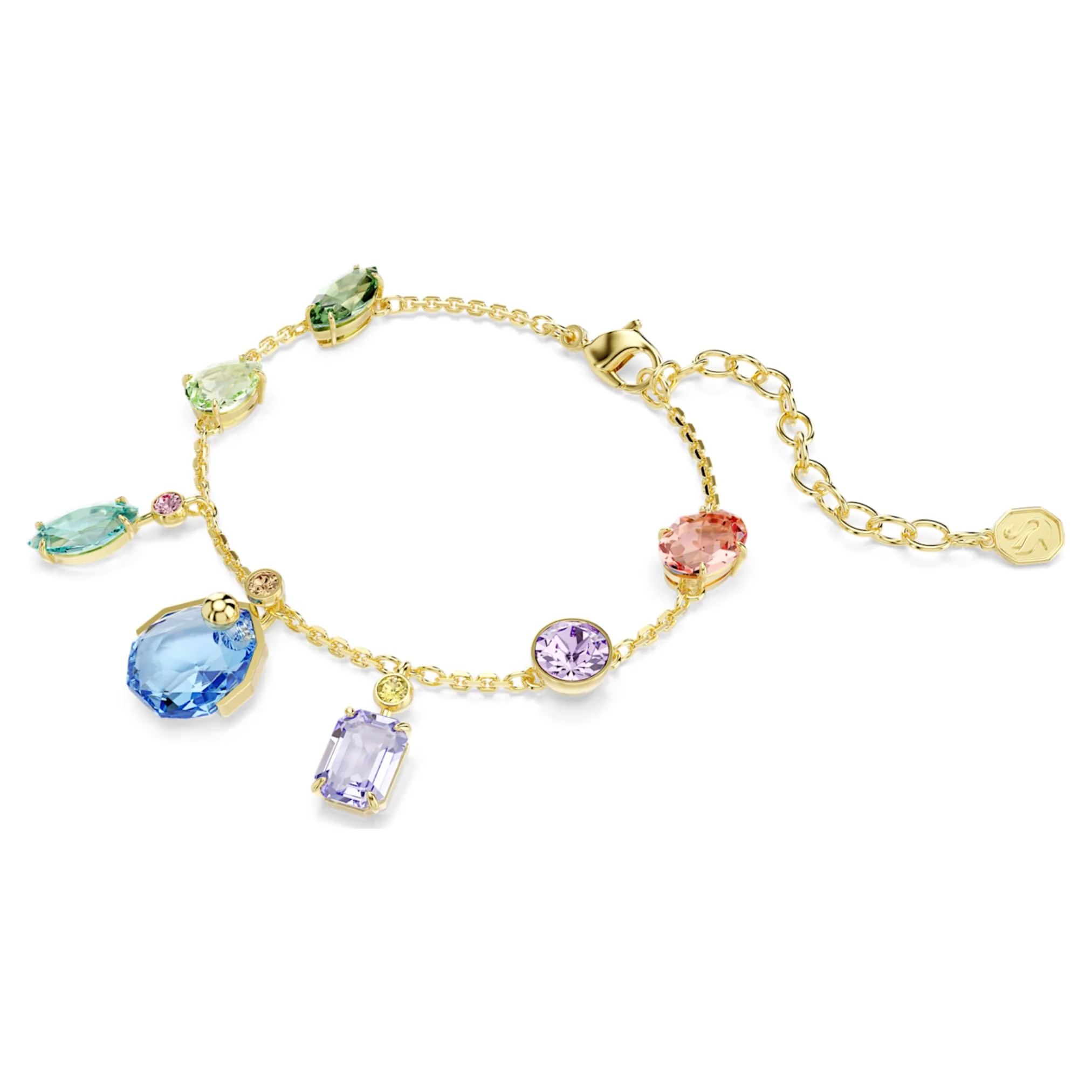 Gema bracelet Mixed cuts, Dangling crystals, Multicolored, Gold-tone plated - Image 2