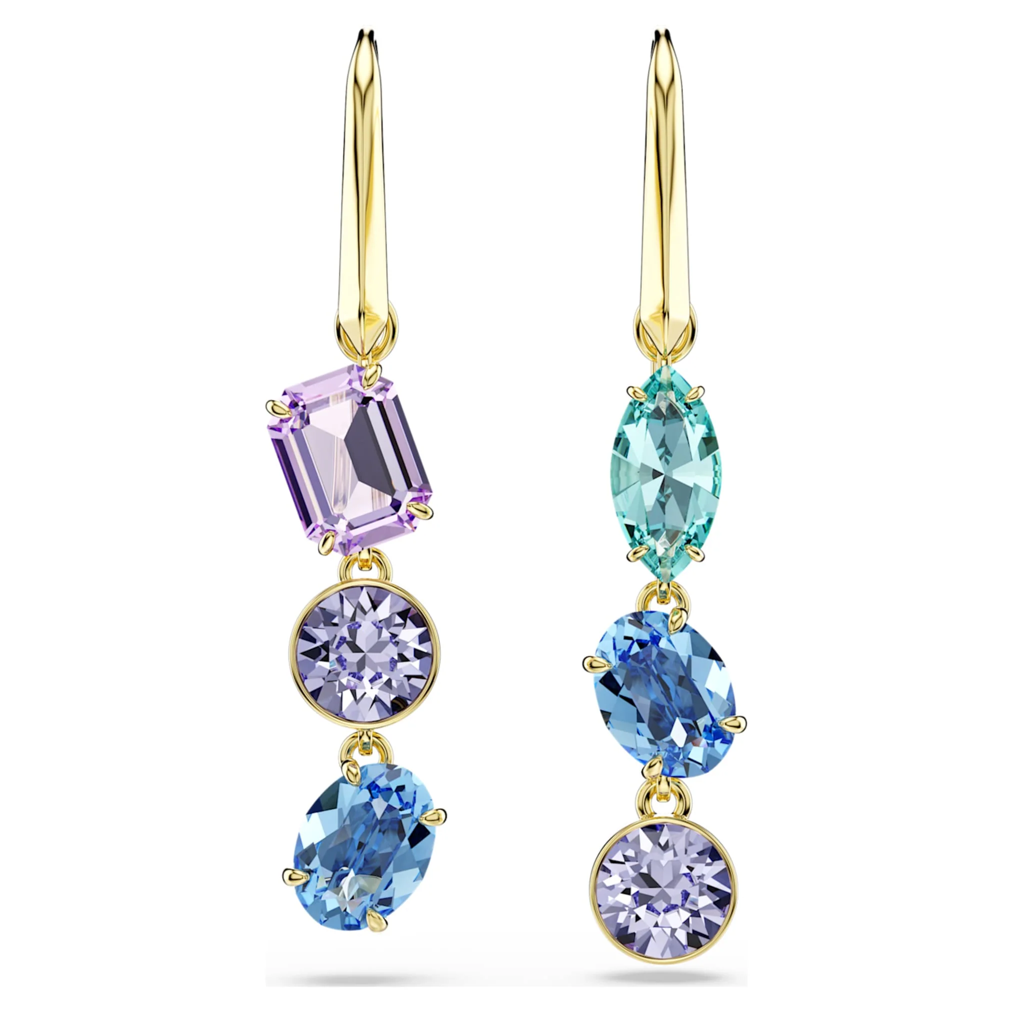 Gema drop earrings Asymmetrical design, Mixed cuts, Multicolored, Gold-tone plated - Image 2