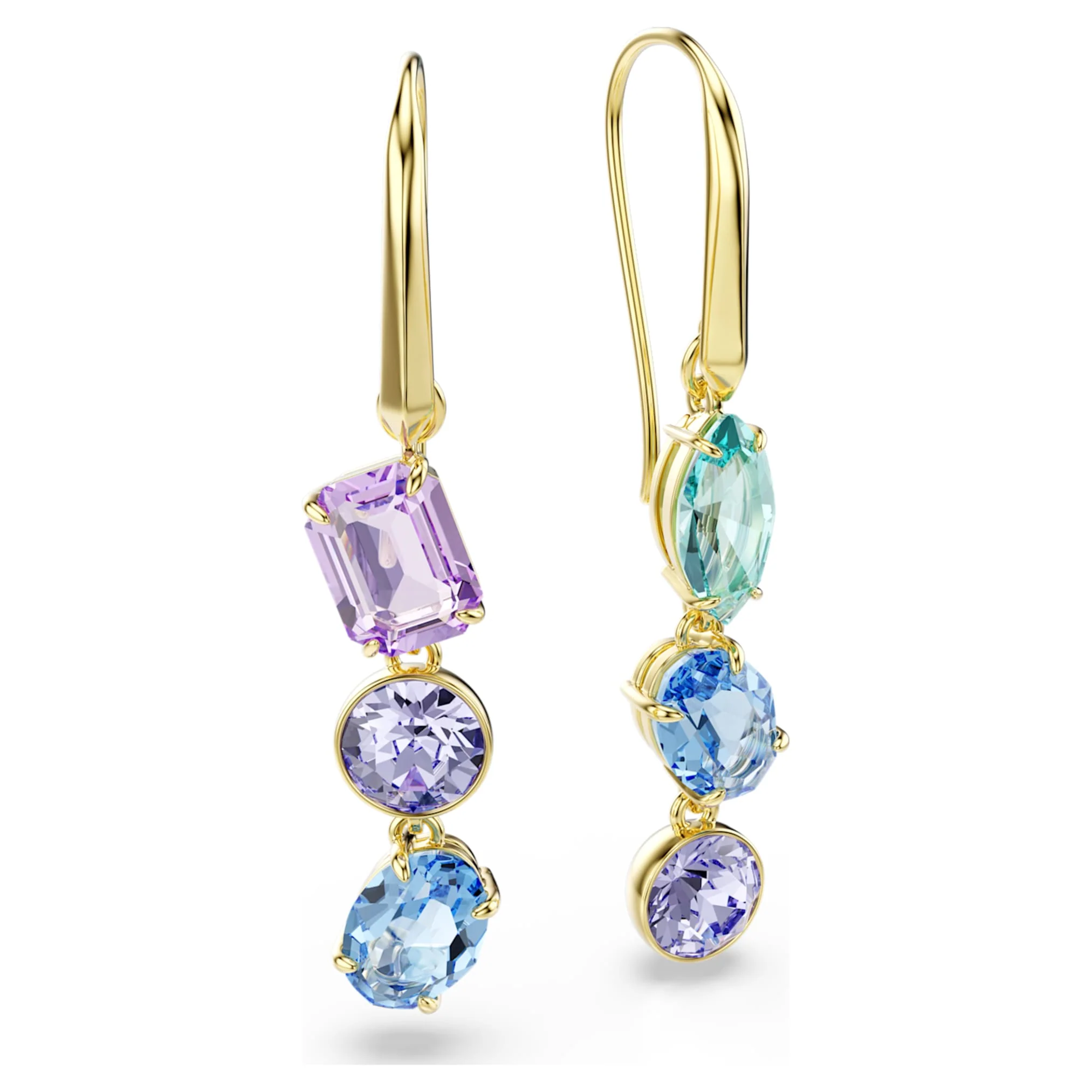 Gema drop earrings Asymmetrical design, Mixed cuts, Multicolored, Gold-tone plated - Image 3