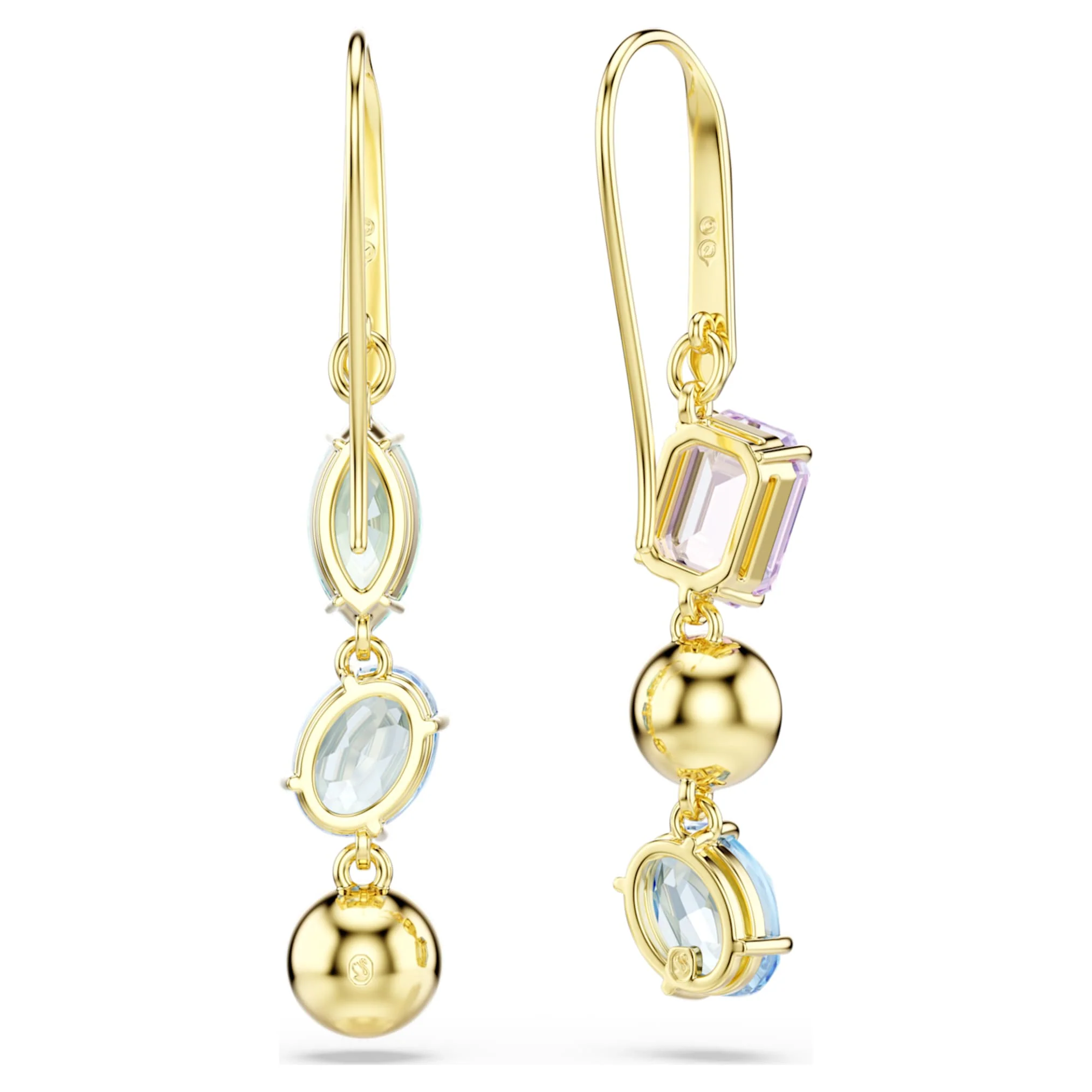 Gema drop earrings Asymmetrical design, Mixed cuts, Multicolored, Gold-tone plated - Image 4