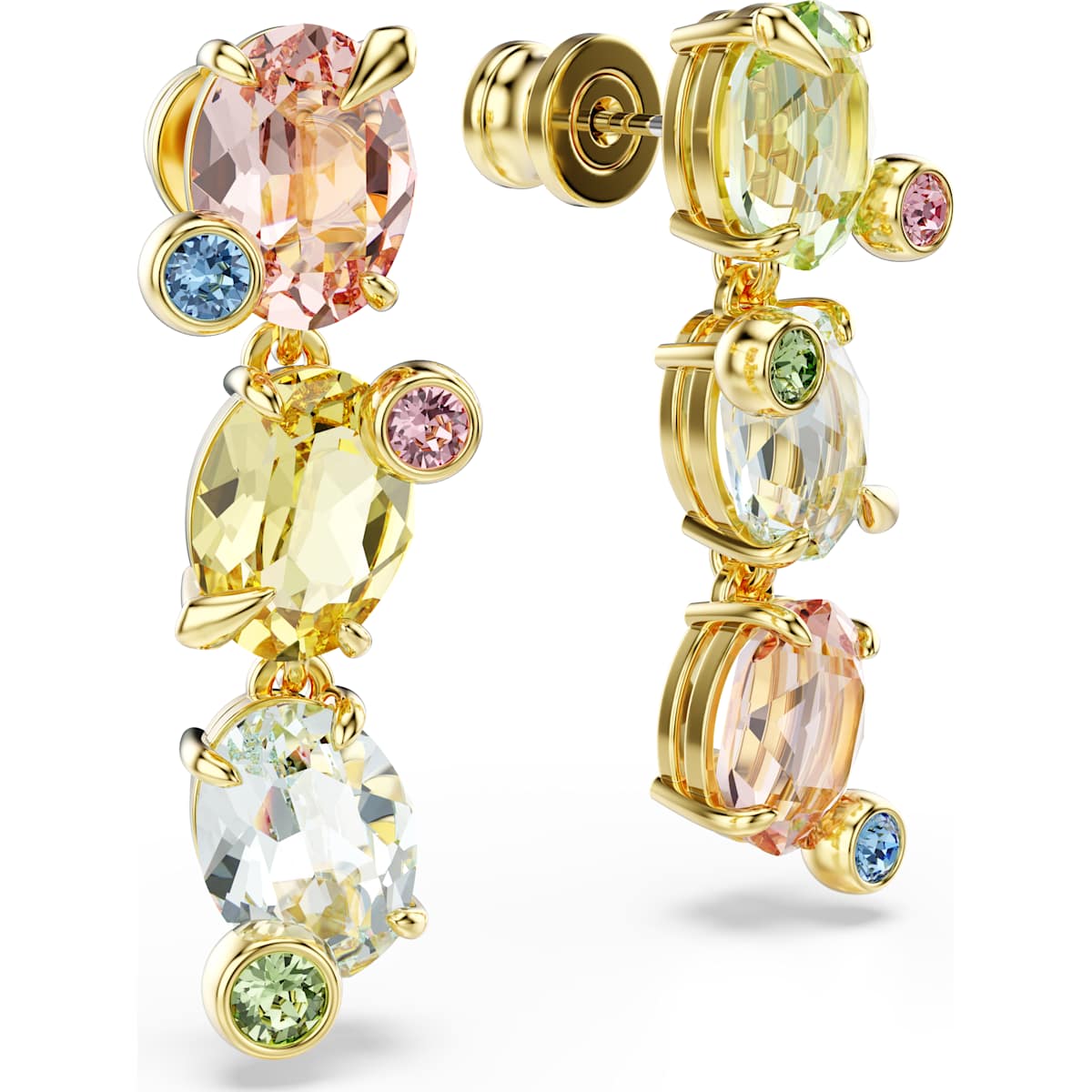 Gema drop earrings, Asymmetrical design, Mixed cuts, Multicolored, Gold-tone plated - Image 3