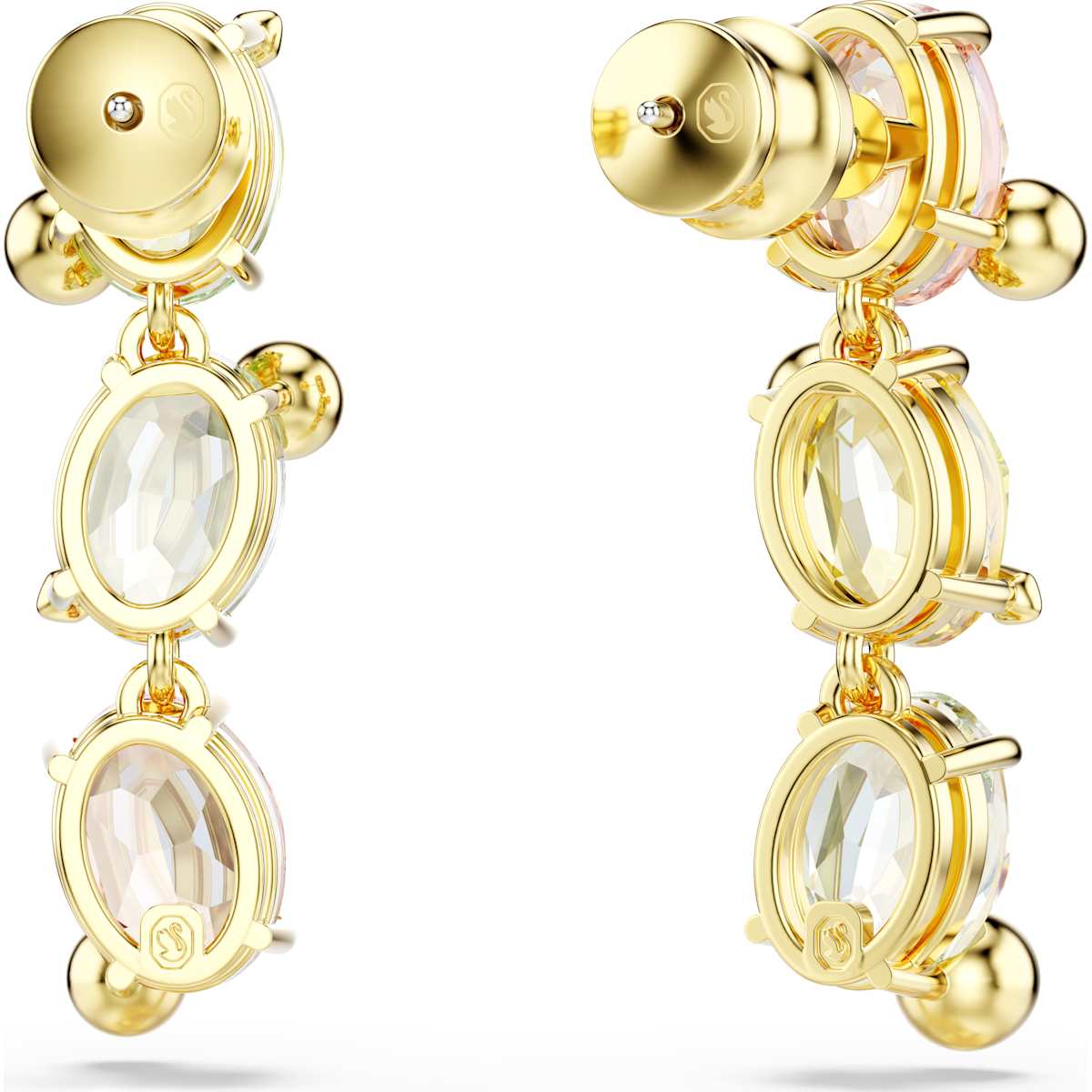 Gema drop earrings, Asymmetrical design, Mixed cuts, Multicolored, Gold-tone plated - Image 4