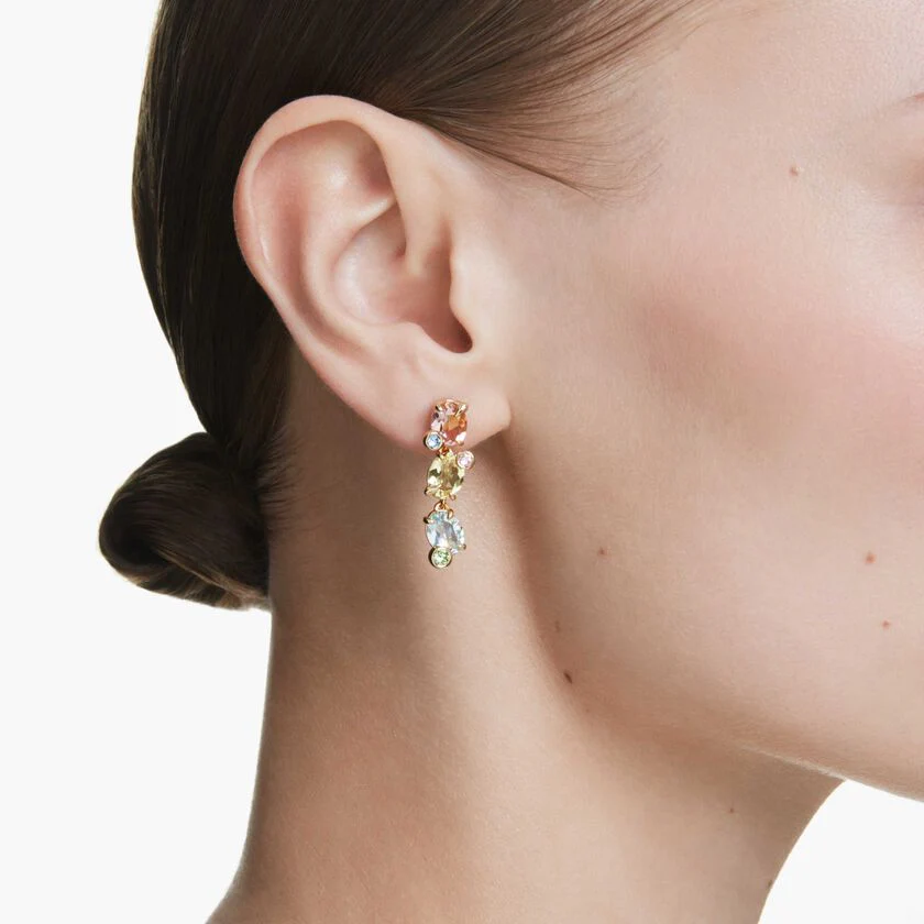 Gema drop earrings, Asymmetrical design, Mixed cuts, Multicolored, Gold-tone plated - Image 5