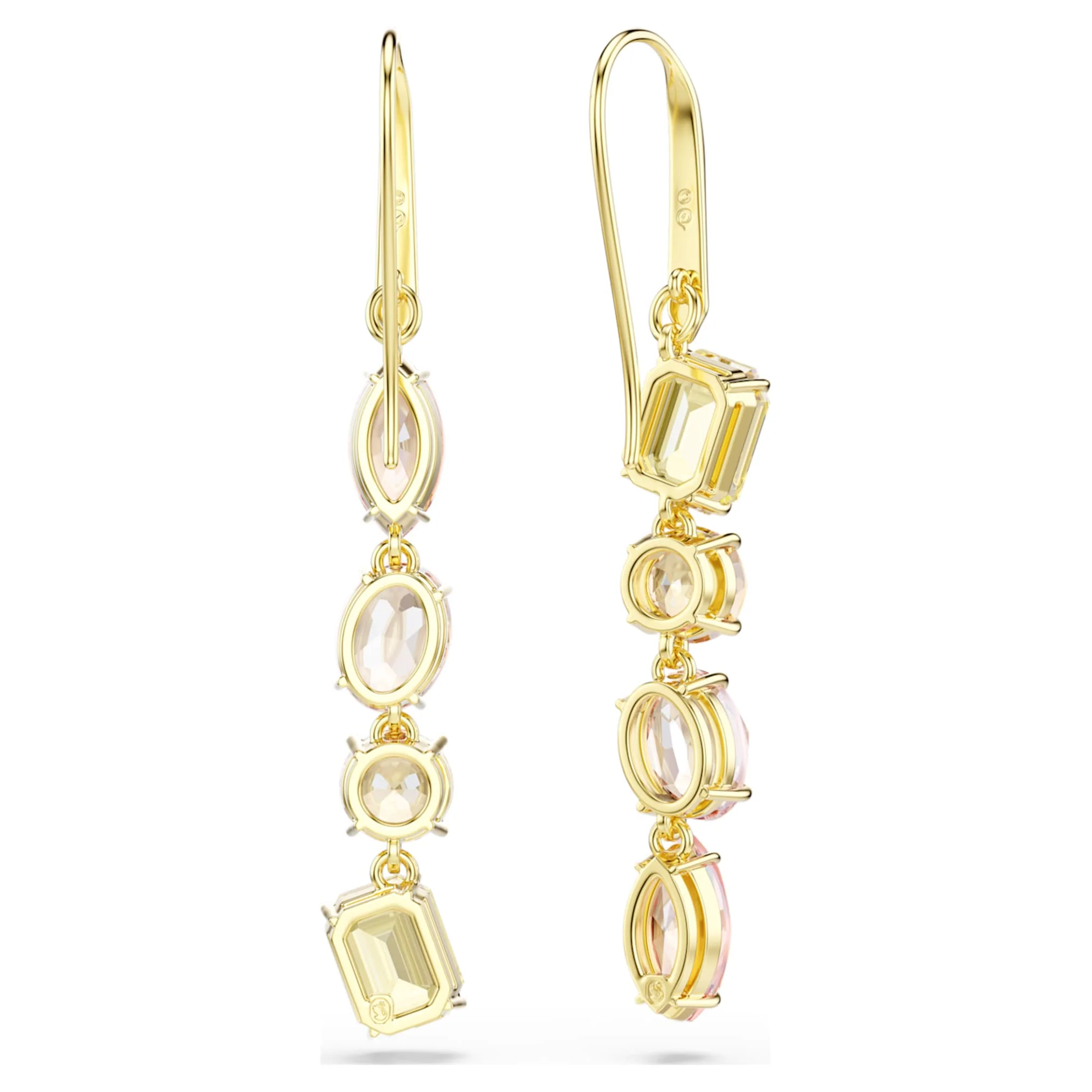 Gema drop earrings Asymmetrical design, Mixed cuts, Pink, Gold-tone plated - Image 4