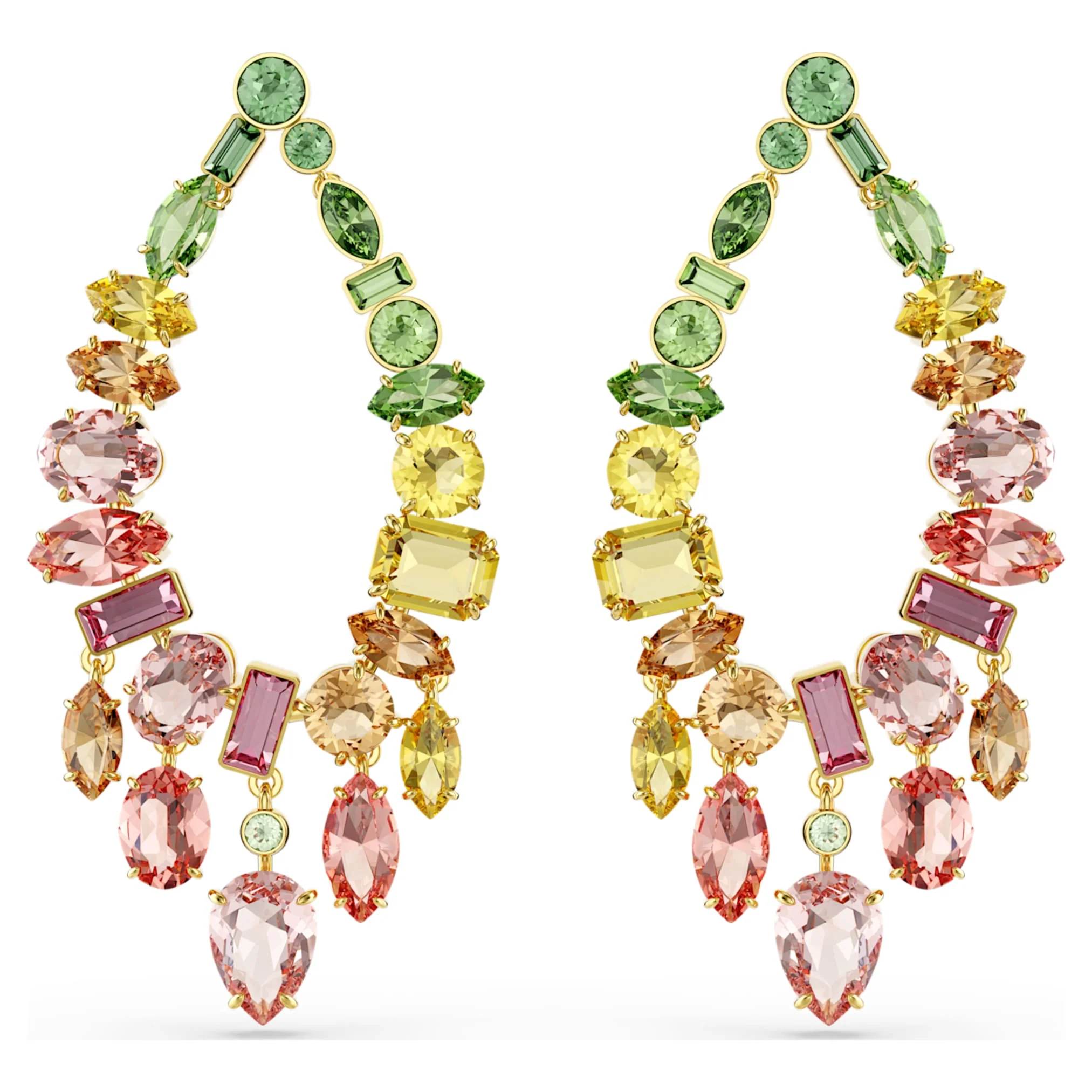 Gema drop earrings Mixed cuts, Chandelier, Multicolored, Gold-tone plated