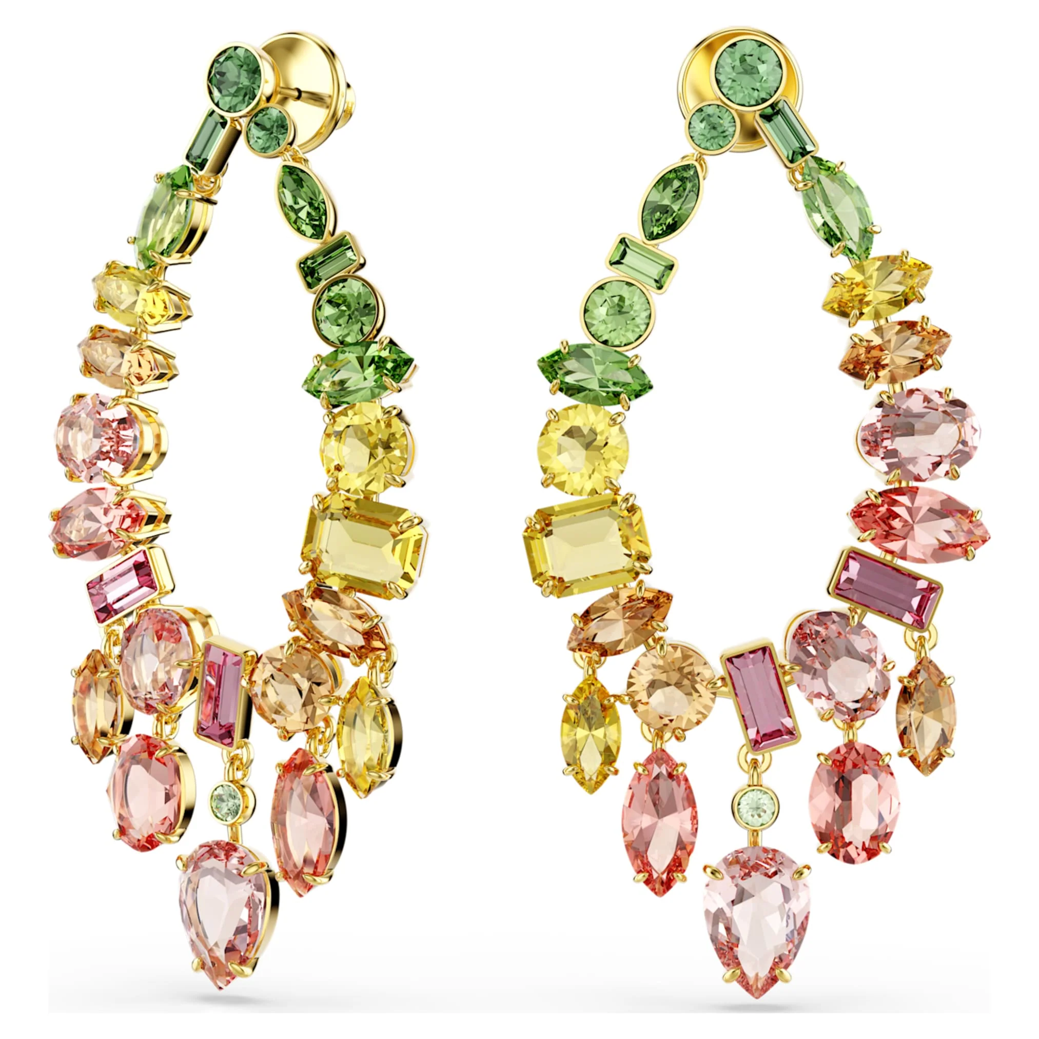 Gema drop earrings Mixed cuts, Chandelier, Multicolored, Gold-tone plated - Image 2