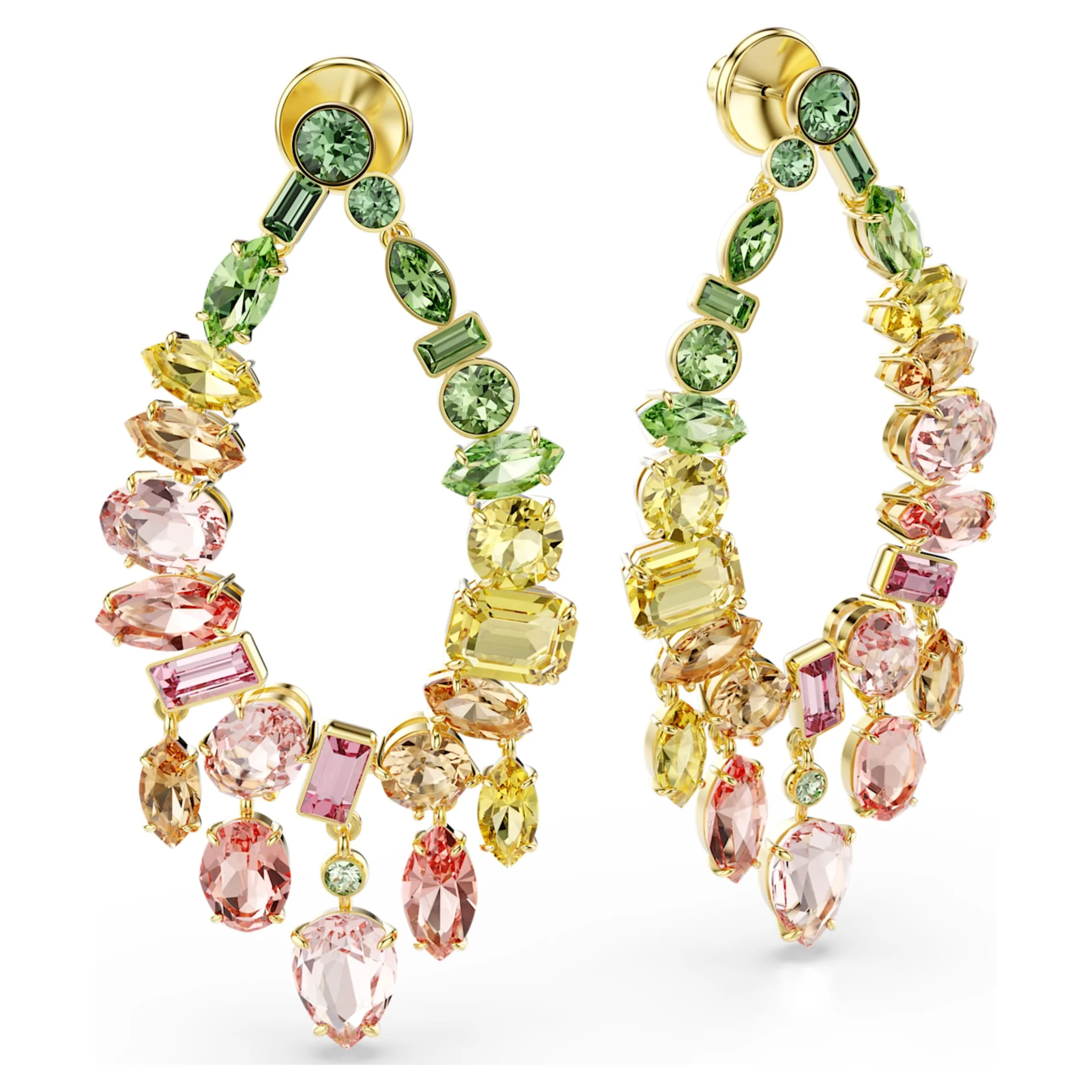 Gema drop earrings Mixed cuts, Chandelier, Multicolored, Gold-tone plated - Image 3