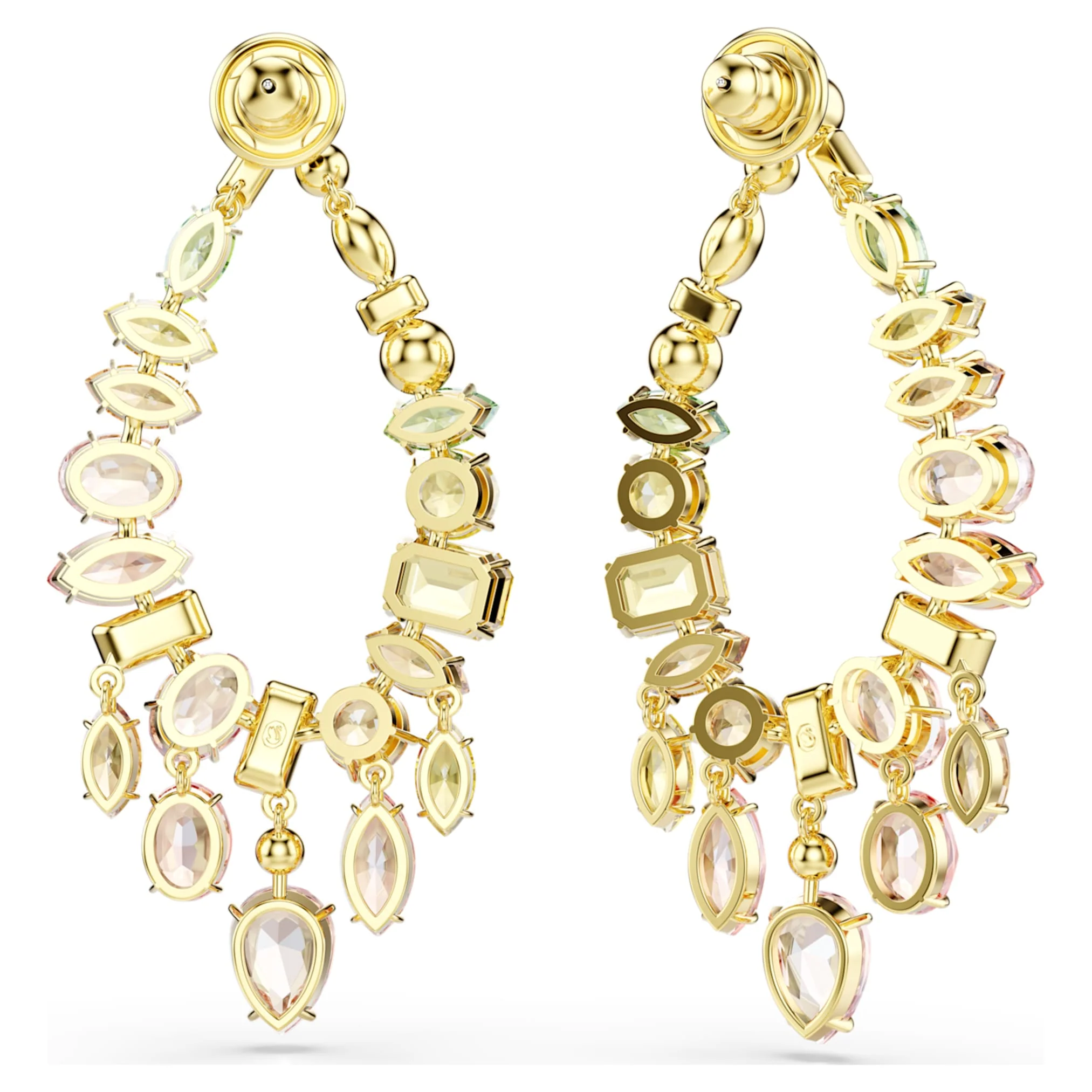 Gema drop earrings Mixed cuts, Chandelier, Multicolored, Gold-tone plated - Image 4