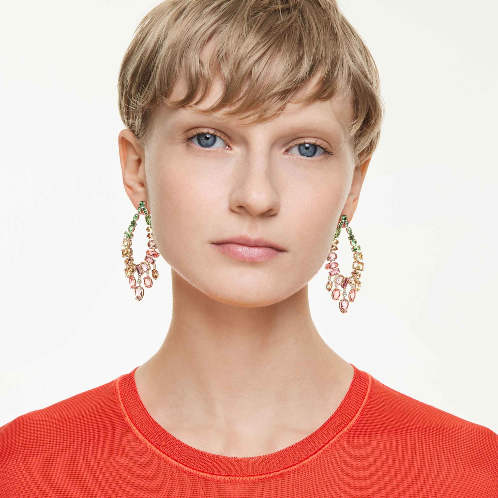 Gema drop earrings Mixed cuts, Chandelier, Multicolored, Gold-tone plated - Image 5