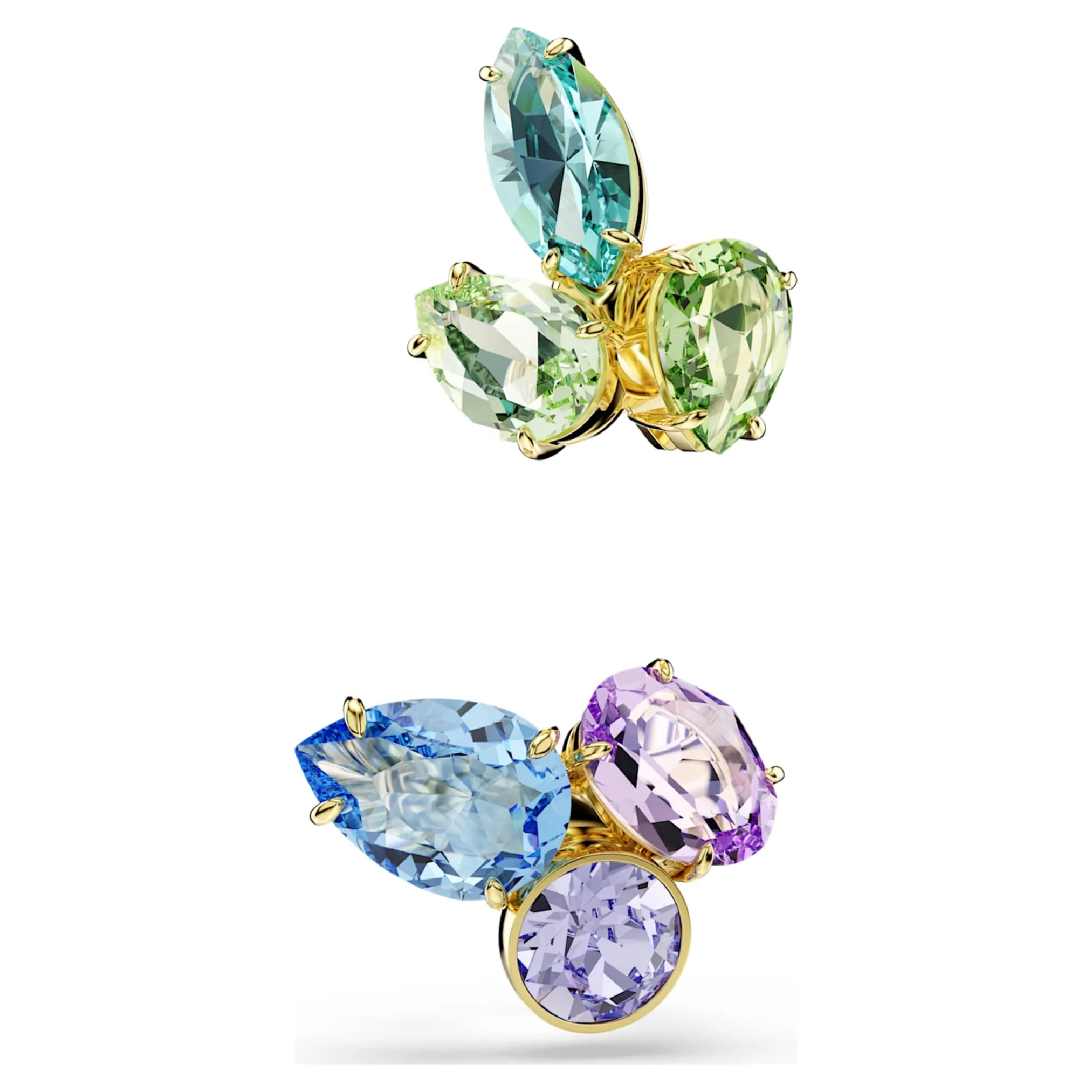 Gema ear cuffs Asymmetrical design, Mixed cuts, Multicolored, Gold-tone plated