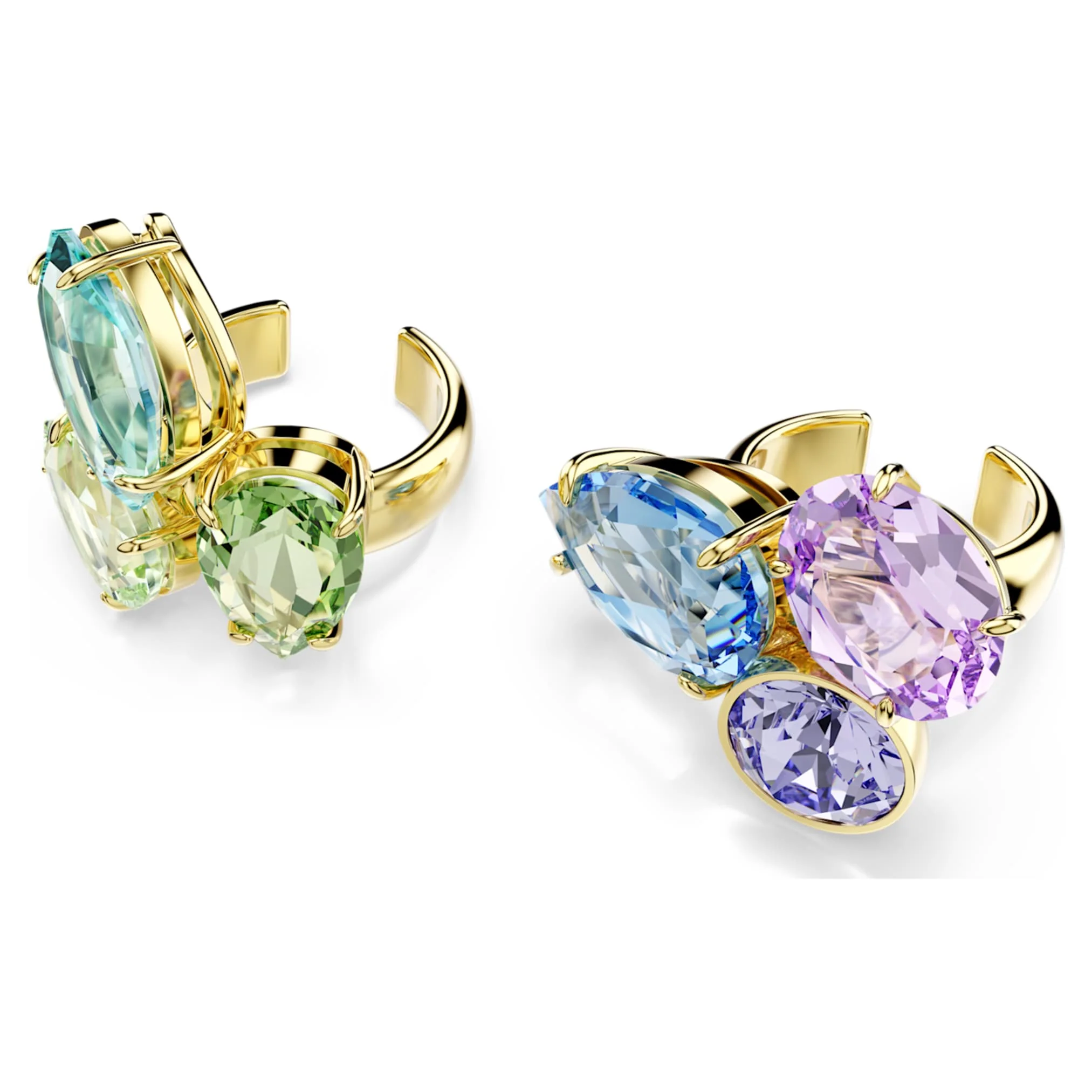 Gema ear cuffs Asymmetrical design, Mixed cuts, Multicolored, Gold-tone plated - Image 3