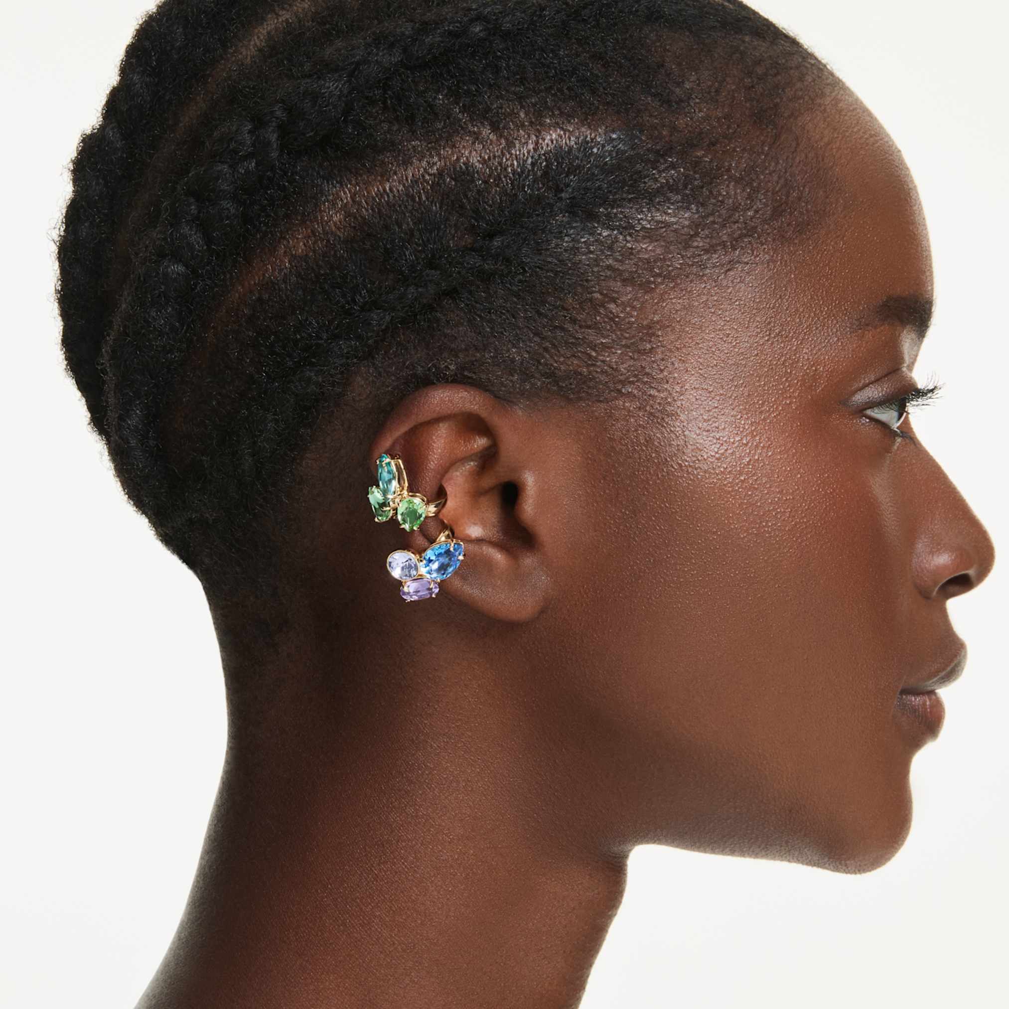 Gema ear cuffs Asymmetrical design, Mixed cuts, Multicolored, Gold-tone plated - Image 5