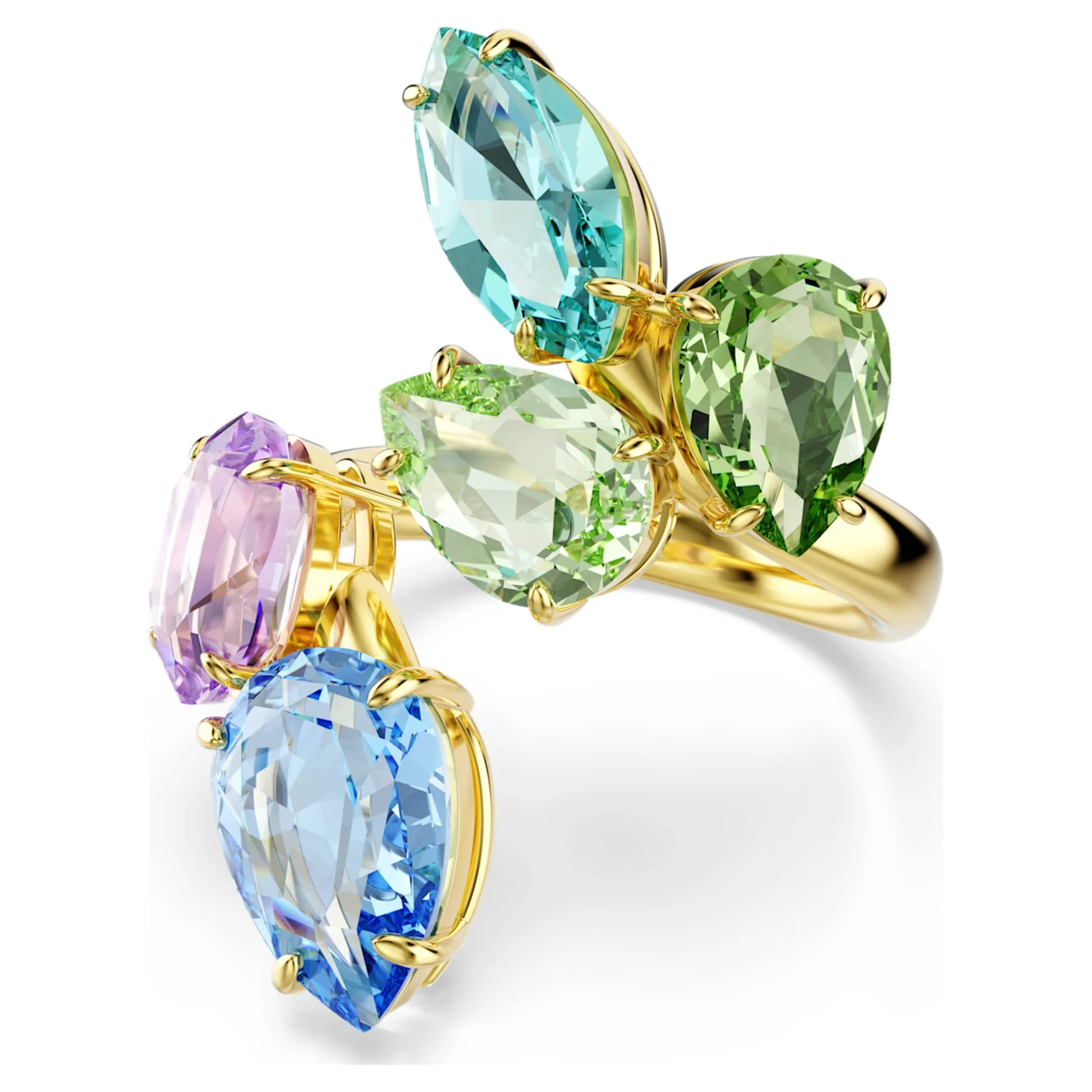 Gema motif ring Mixed cuts, Multicolored, Gold-tone plated