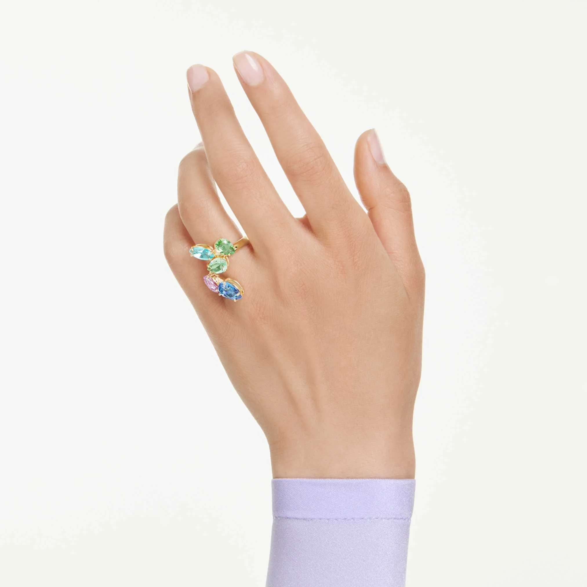 Gema motif ring Mixed cuts, Multicolored, Gold-tone plated - Image 5